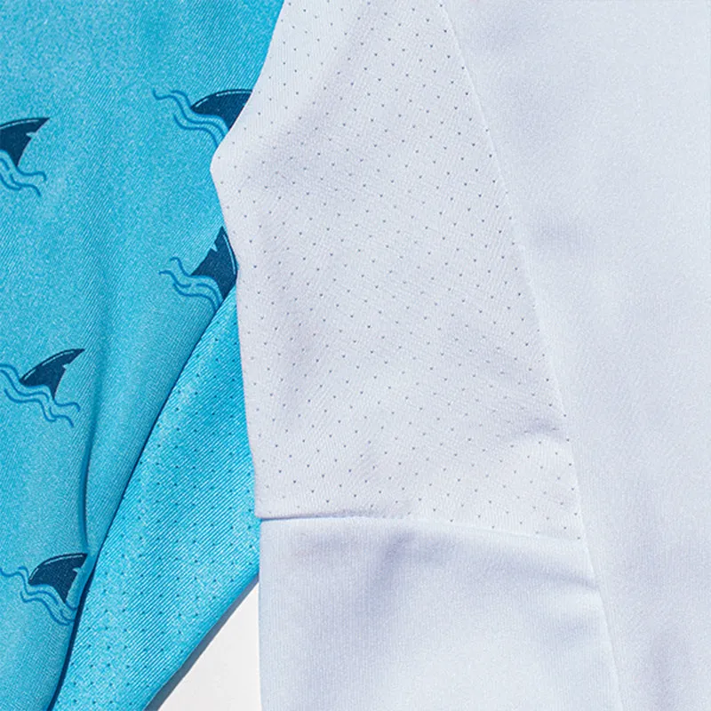 Kids Performance Long Sleeve Shirt w/ Mesh | White | 2-sleeve Baby Shark