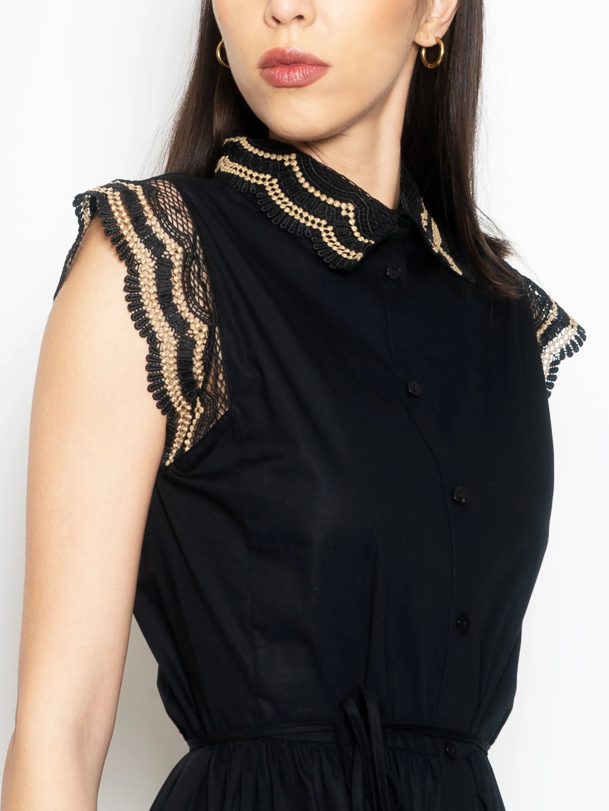 Long Dress with Black/Beige Lace Edge