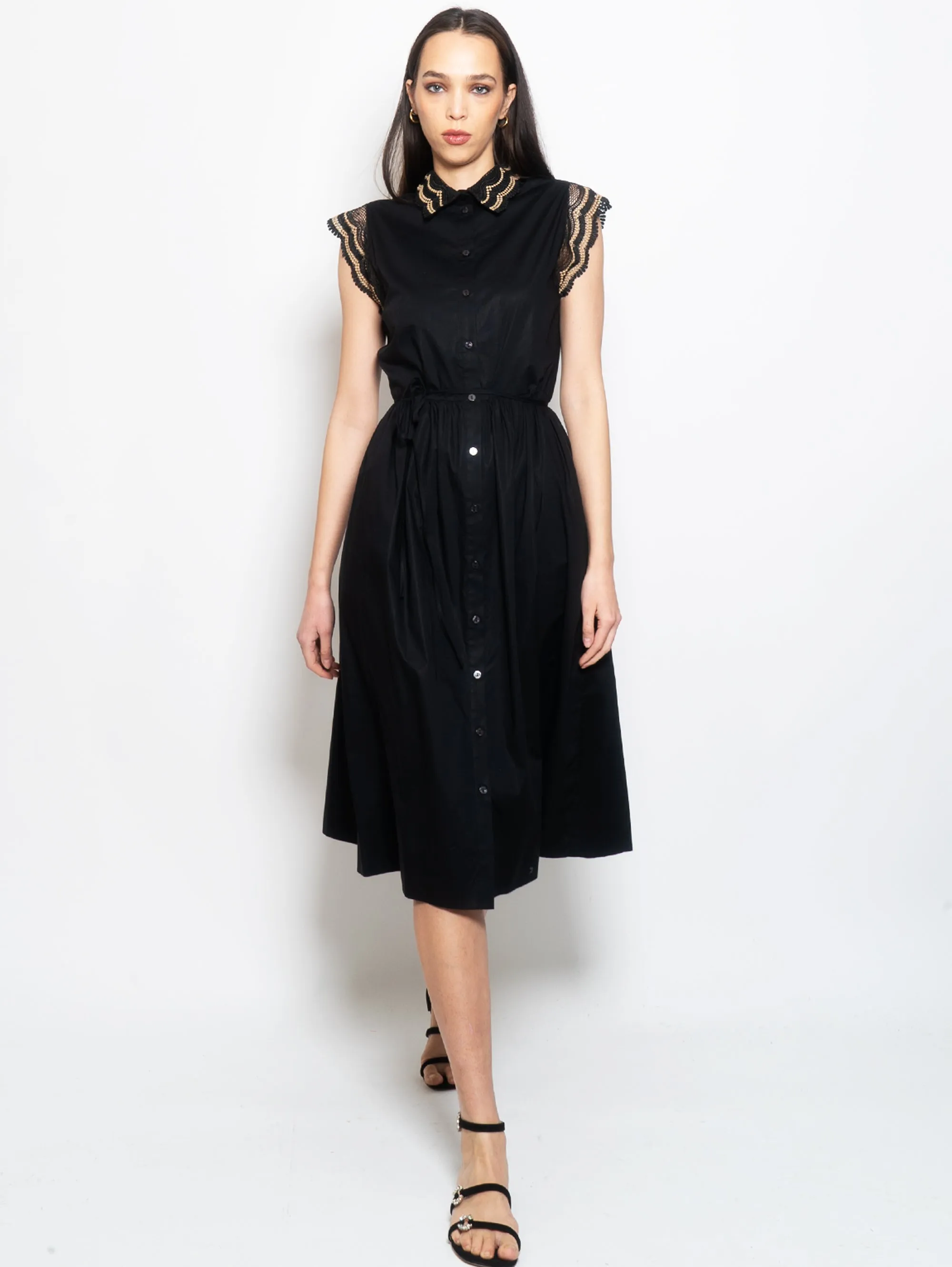 Long Dress with Black/Beige Lace Edge