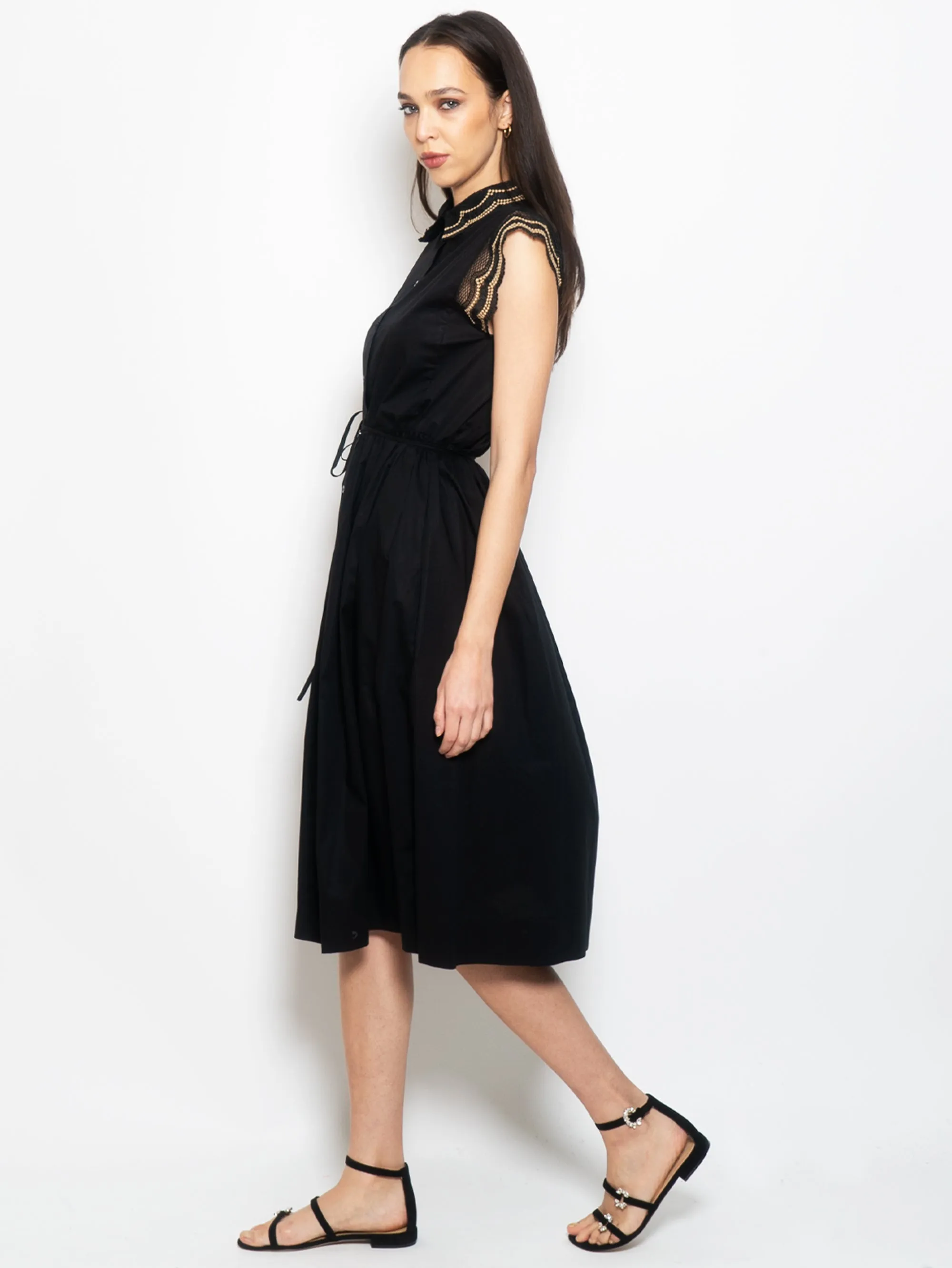 Long Dress with Black/Beige Lace Edge