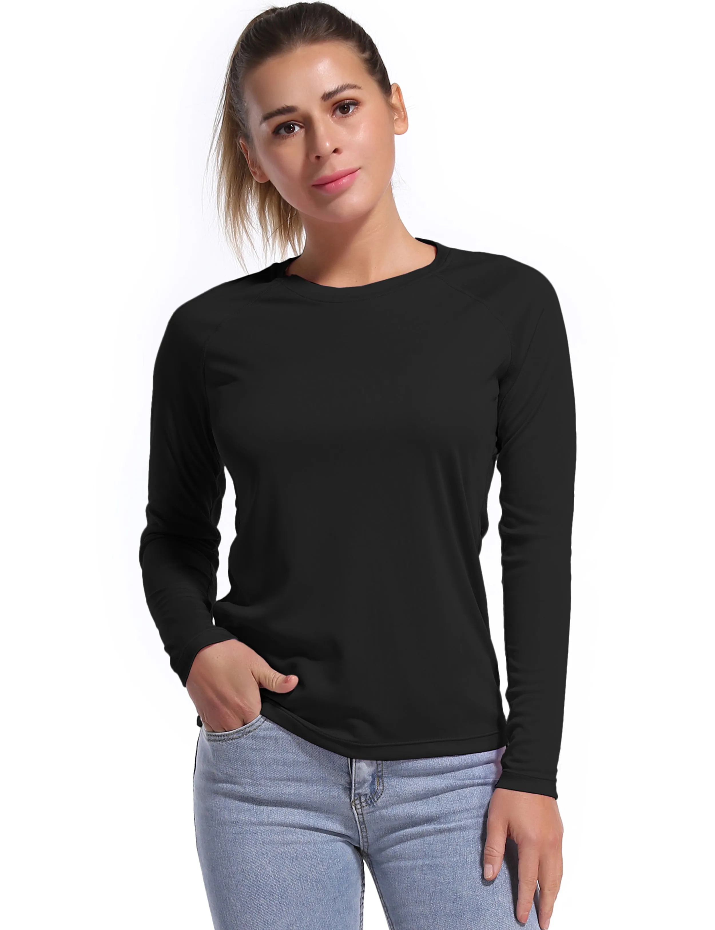 Long Sleeve Athletic Shirts black_yoga