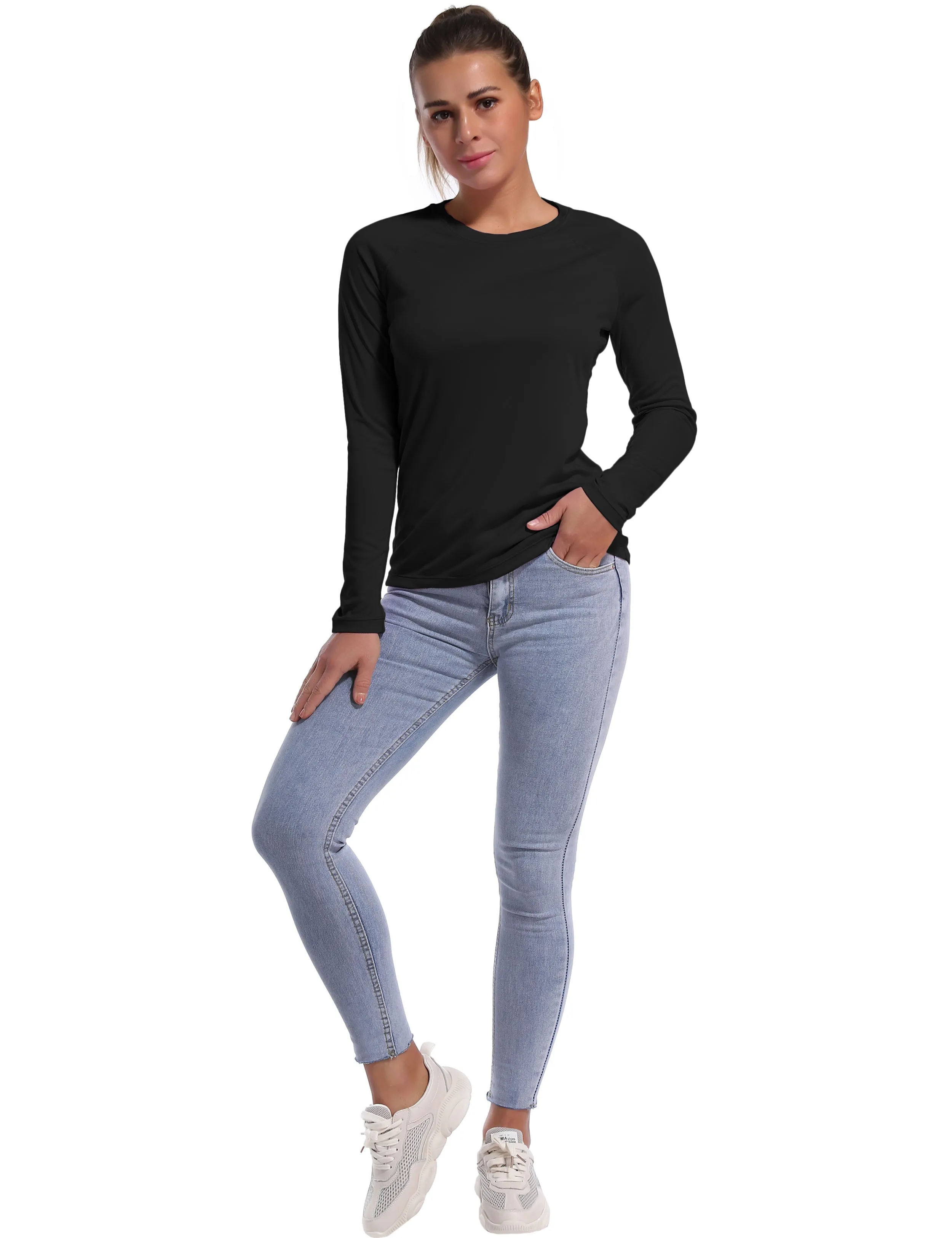 Long Sleeve Athletic Shirts black_yoga