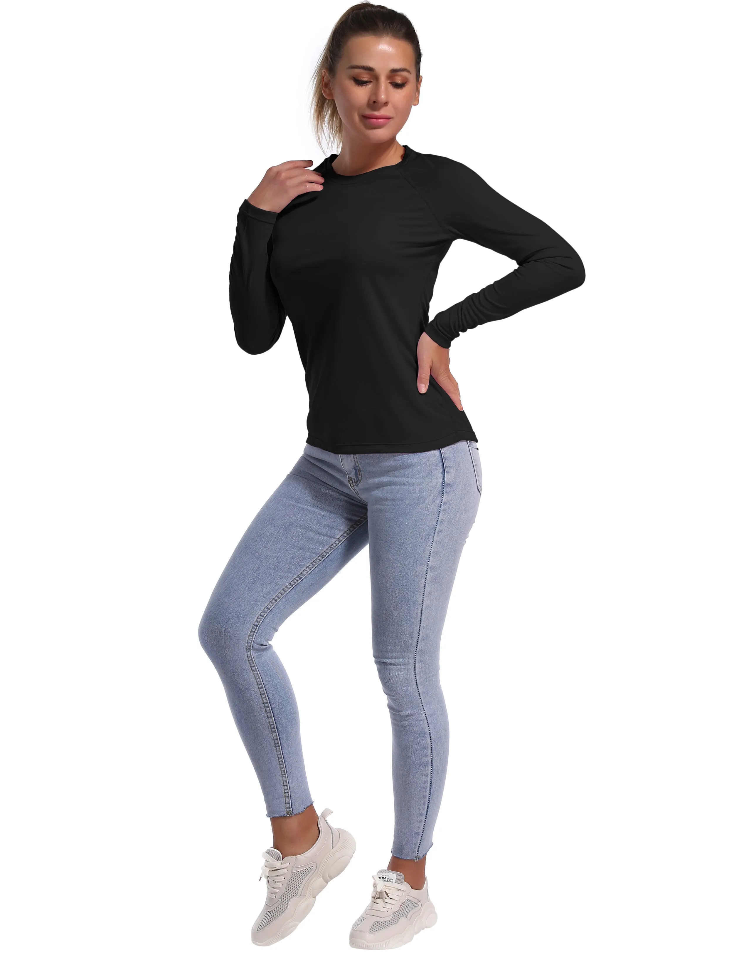Long Sleeve Athletic Shirts black_yoga