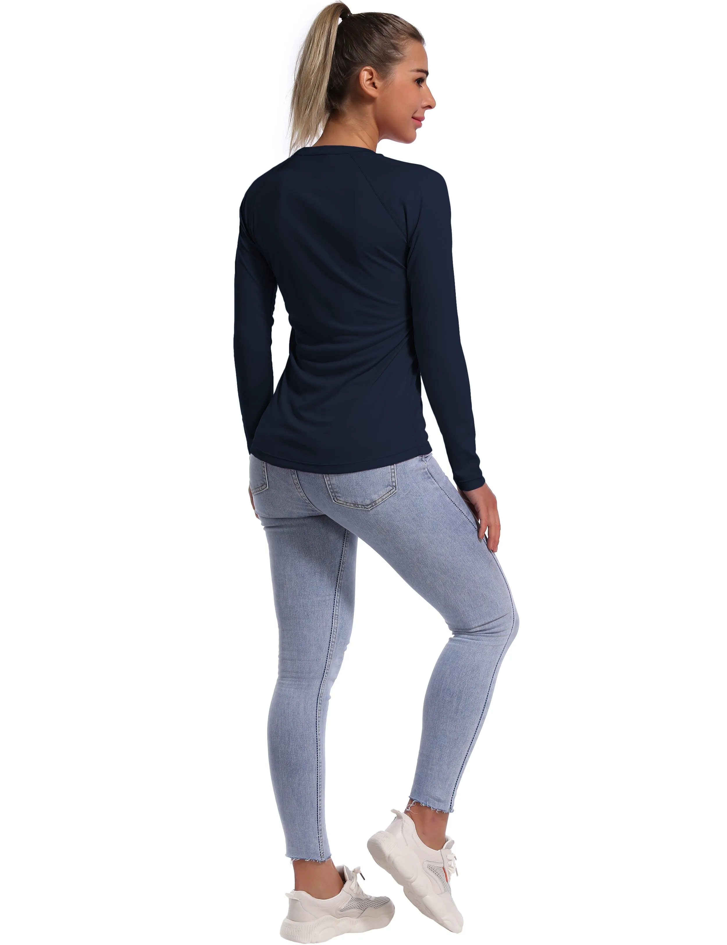 Long Sleeve Athletic Shirts darknavy_yoga