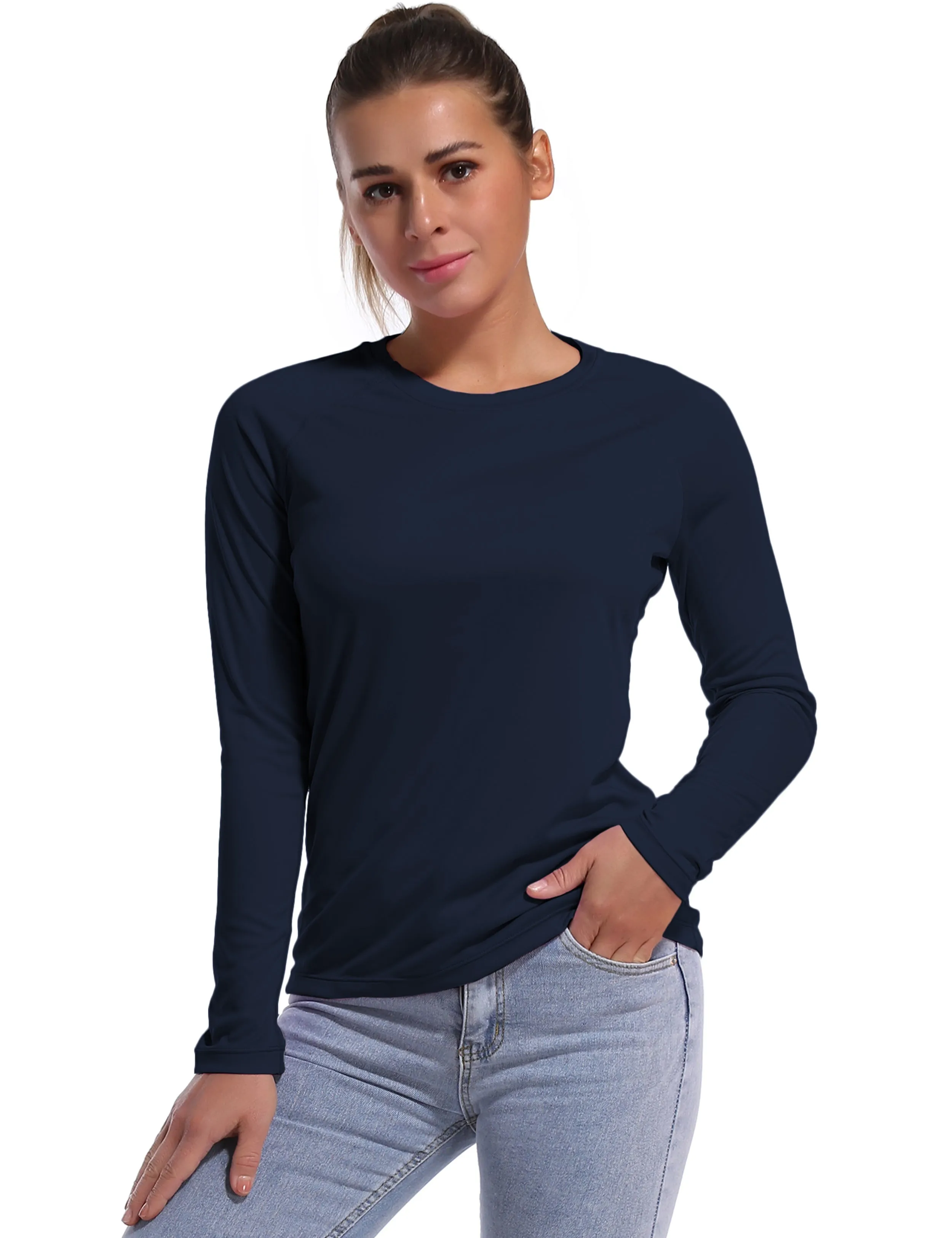 Long Sleeve Athletic Shirts darknavy_yoga