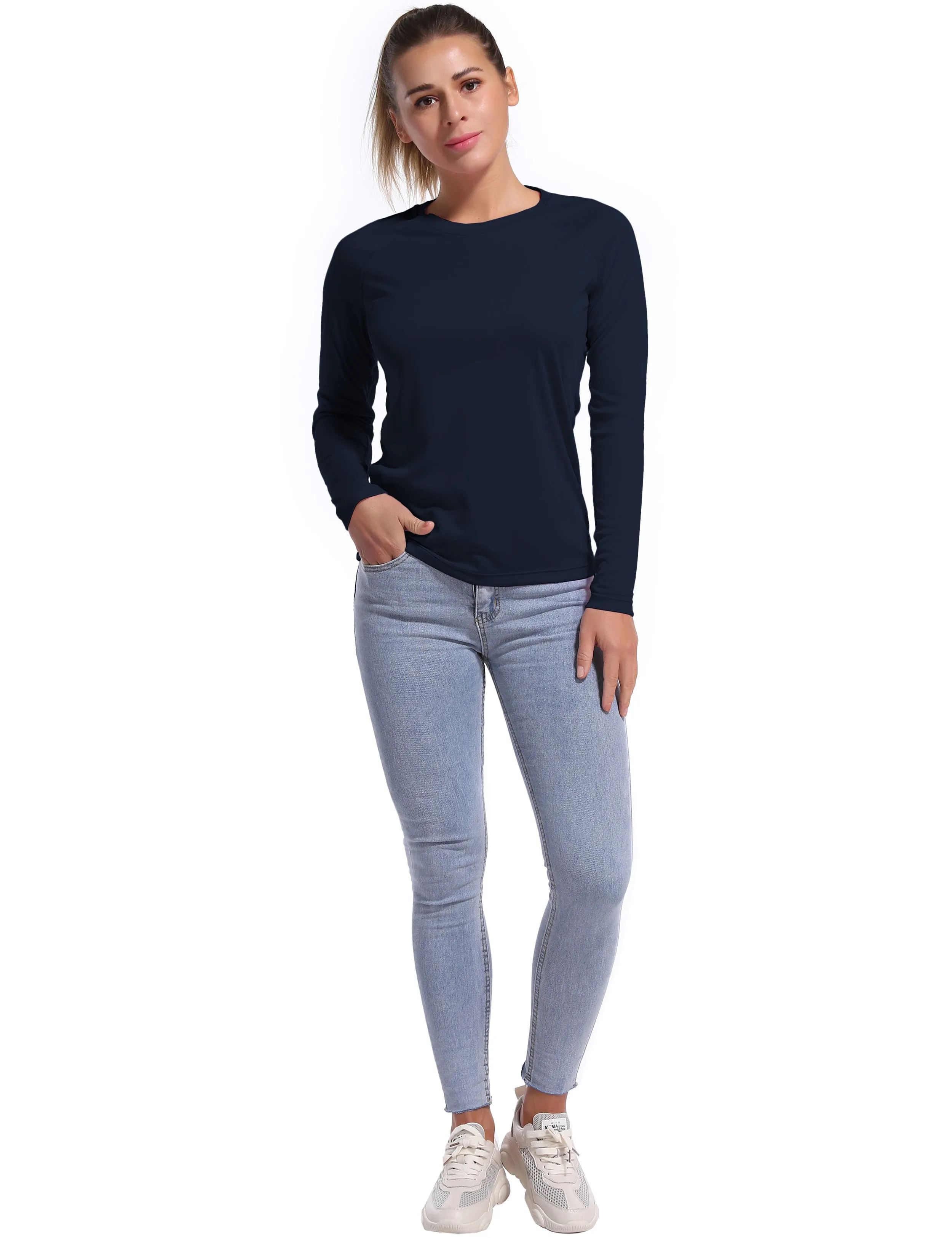 Long Sleeve Athletic Shirts darknavy_yoga