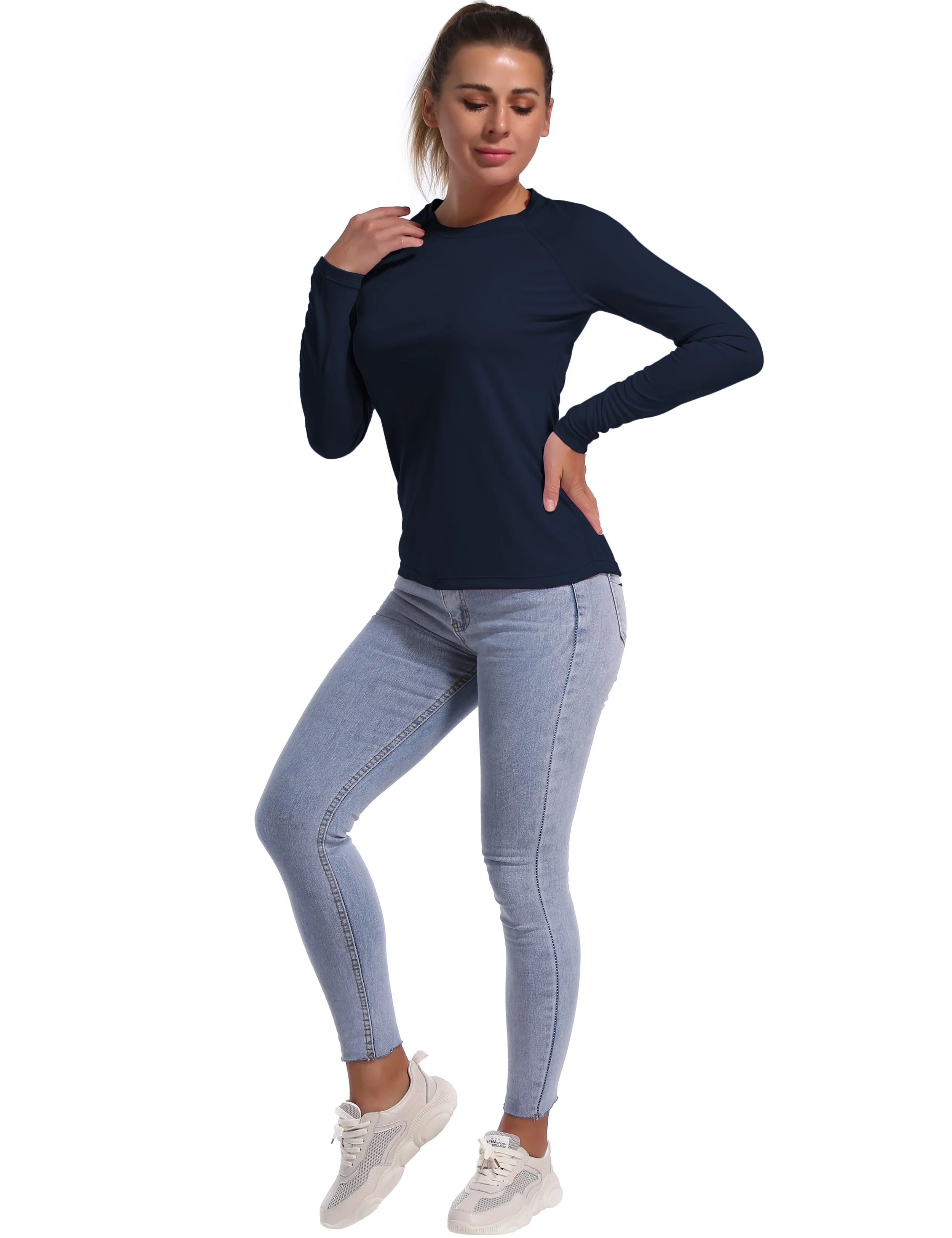 Long Sleeve Athletic Shirts darknavy_yoga