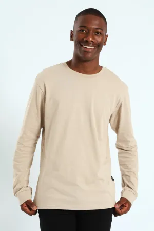 Long Sleeve Basic Crew Cuff Tee - Stone