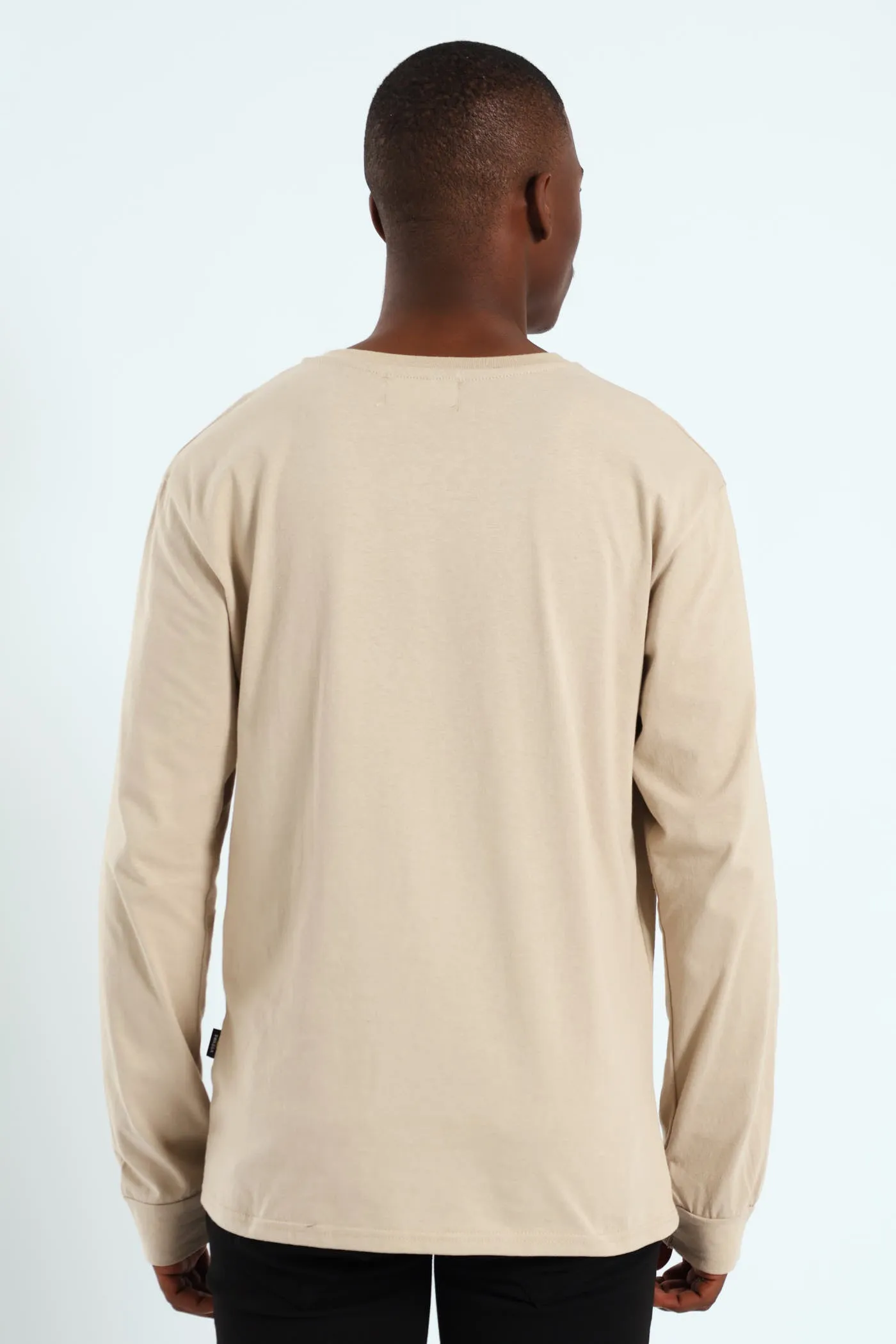 Long Sleeve Basic Crew Cuff Tee - Stone