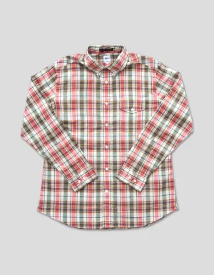 MADRAS LONG SLEEVE SHIRT - OLIVE/RED/WHITE