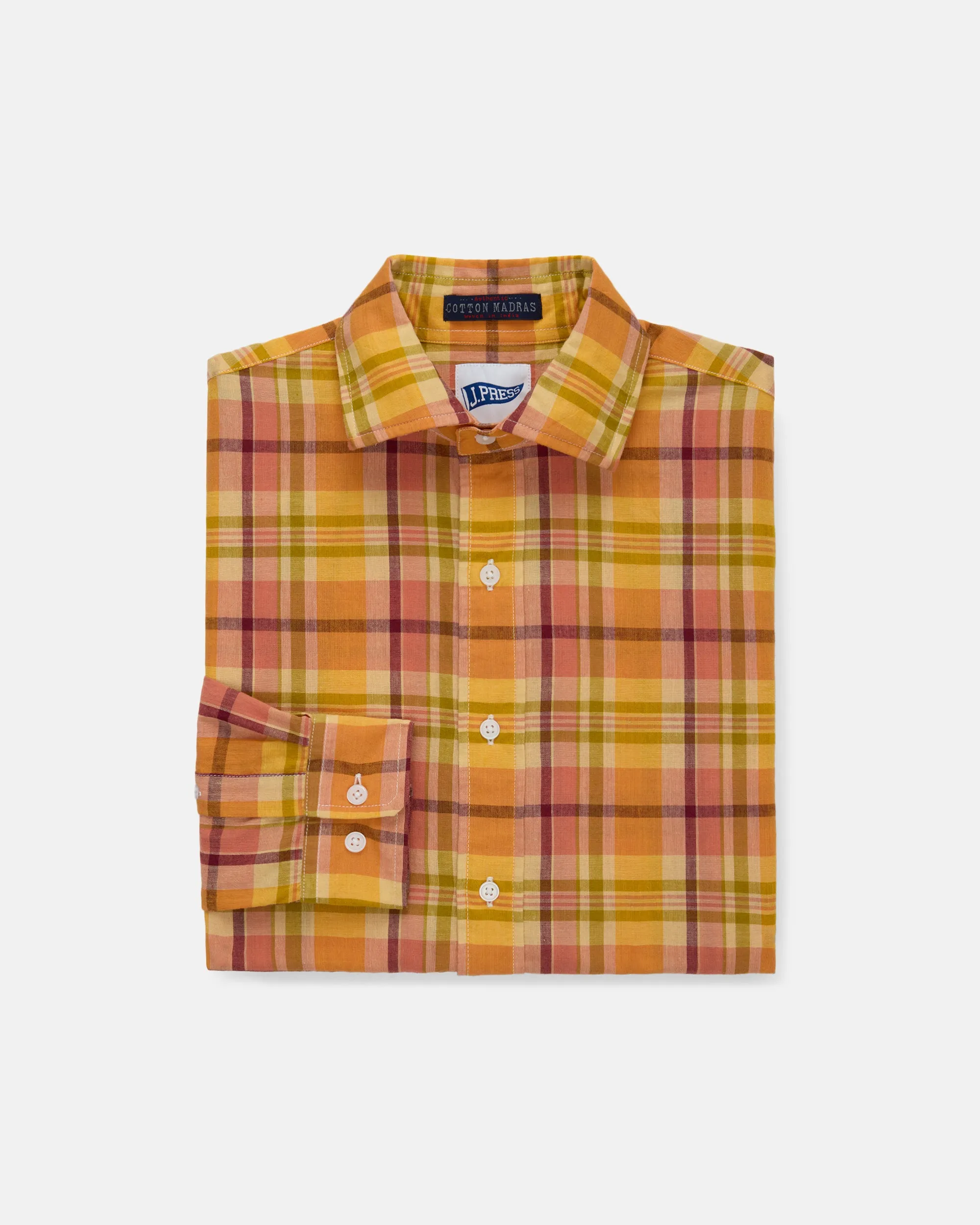 MADRAS SPREAD COLLAR SHIRT - ORANGE