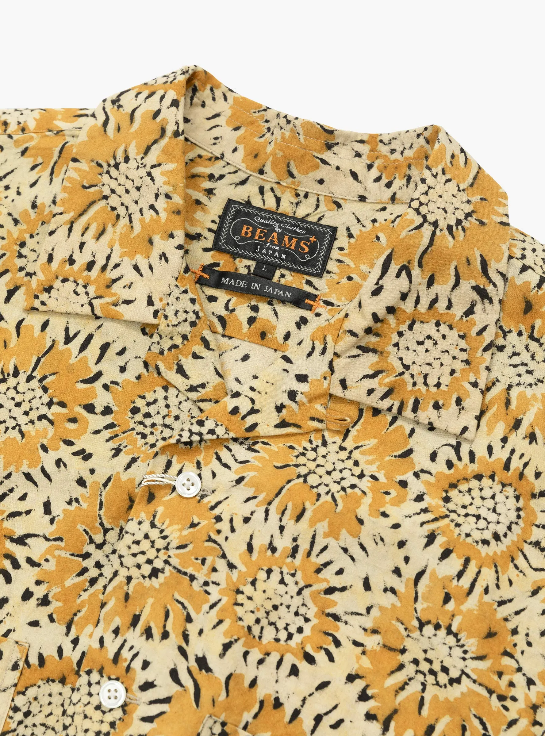 Open Collar Block Print Shirt Sun Flower