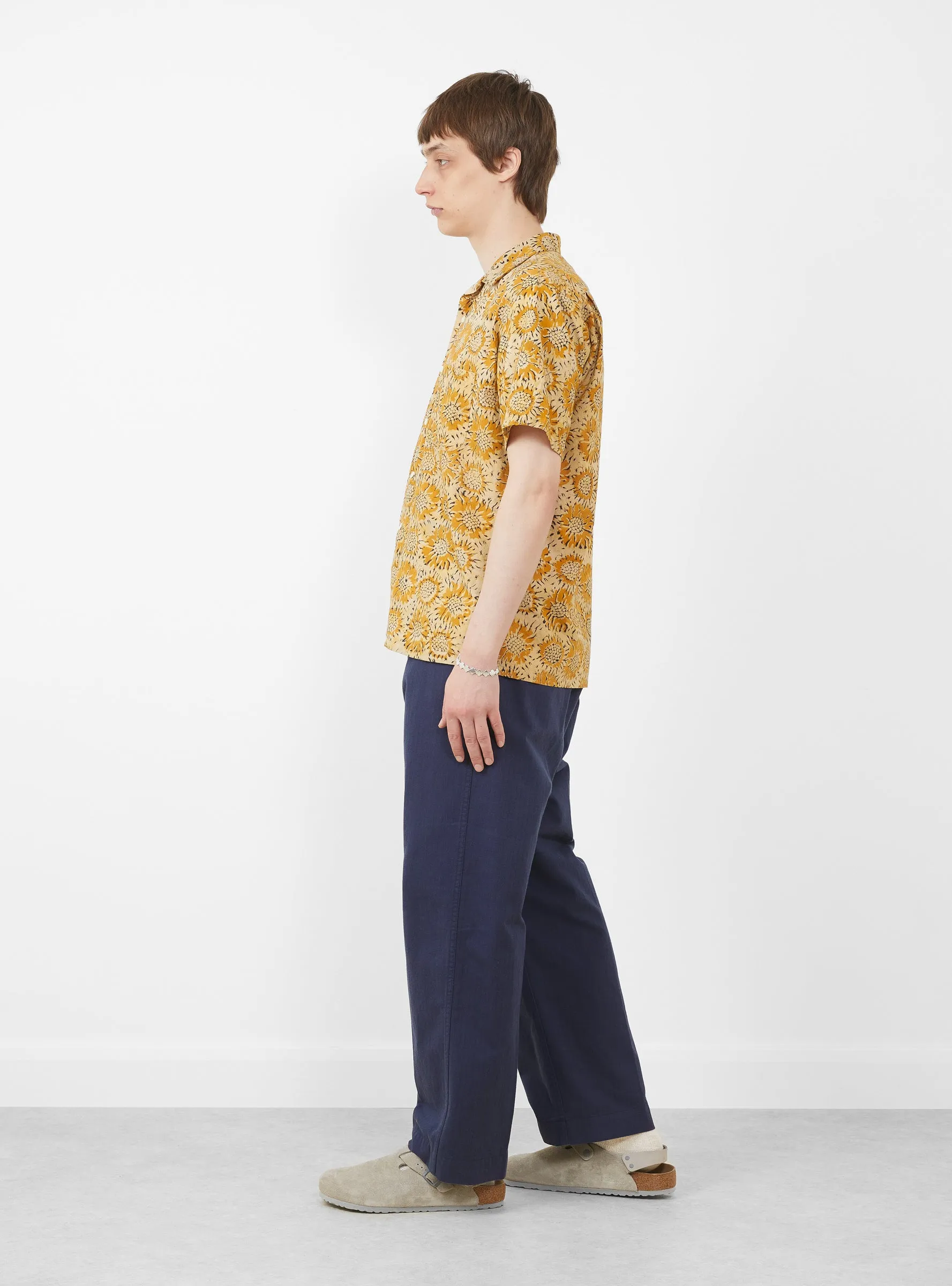 Open Collar Block Print Shirt Sun Flower