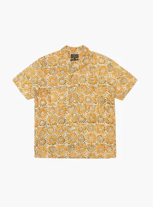 Open Collar Block Print Shirt Sun Flower