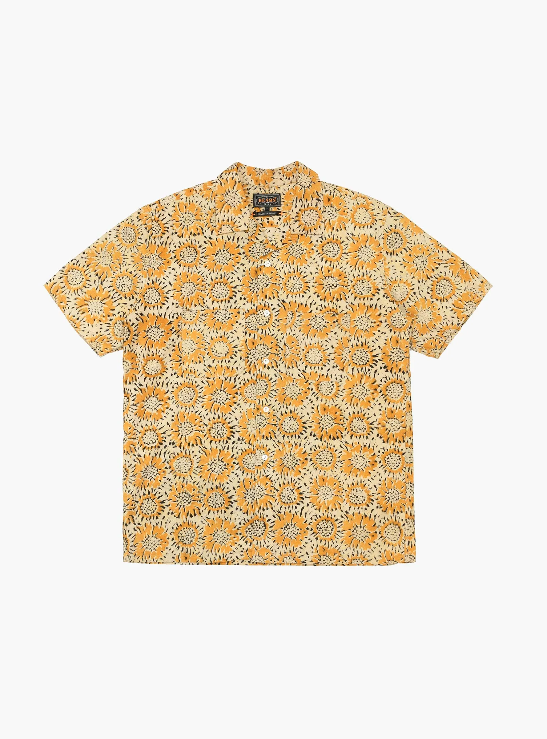 Open Collar Block Print Shirt Sun Flower