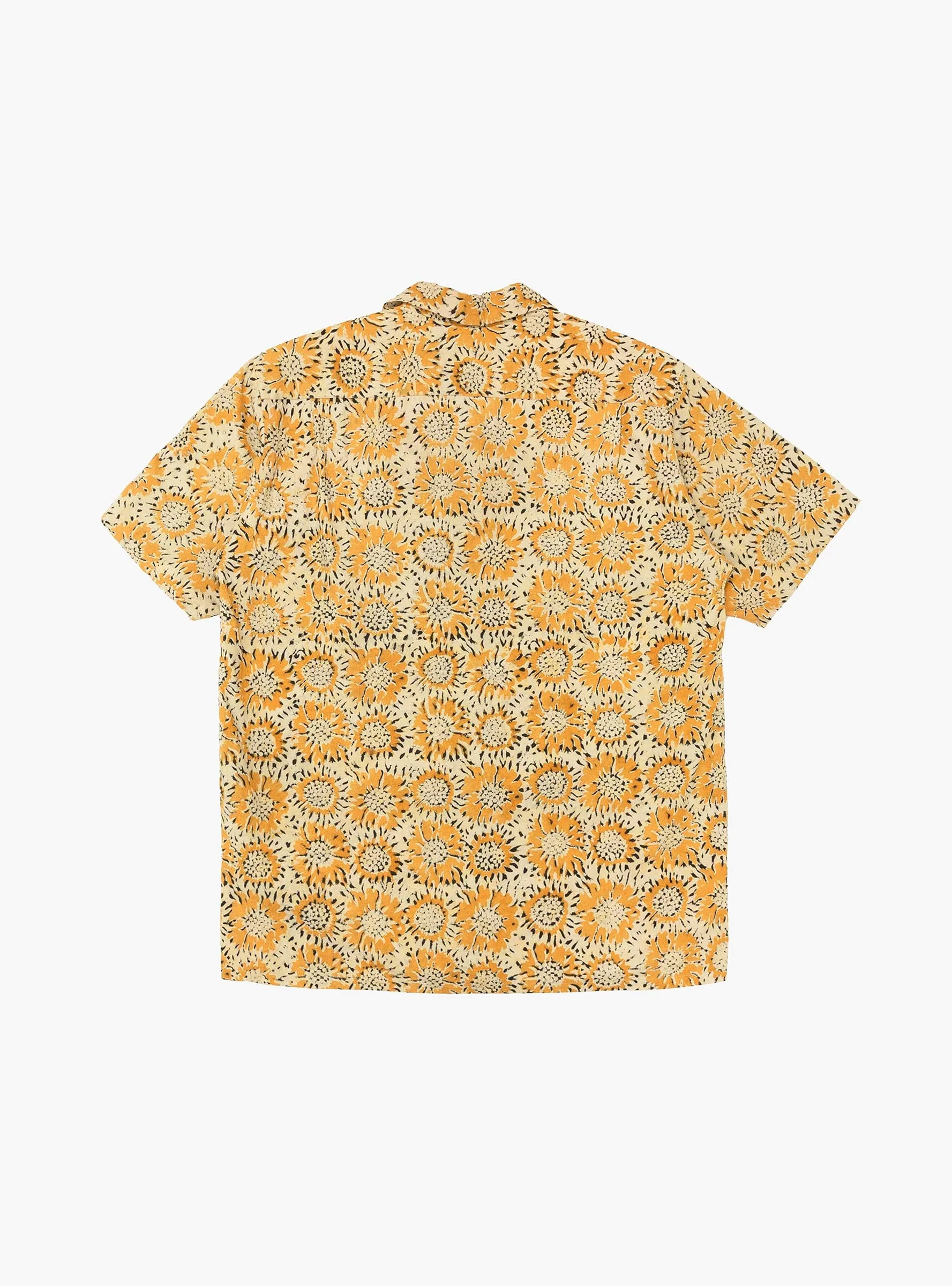 Open Collar Block Print Shirt Sun Flower