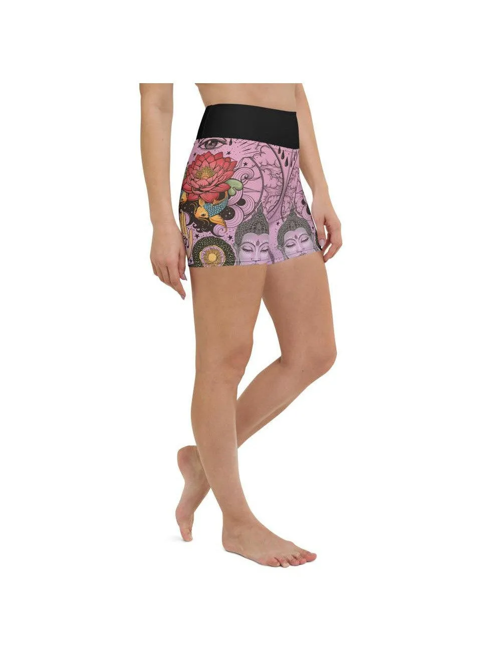 Pink Tattooed Lotus Yoga Shorts