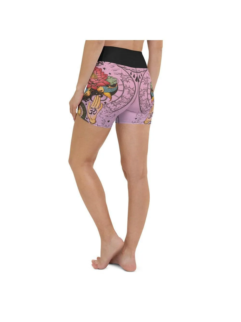 Pink Tattooed Lotus Yoga Shorts