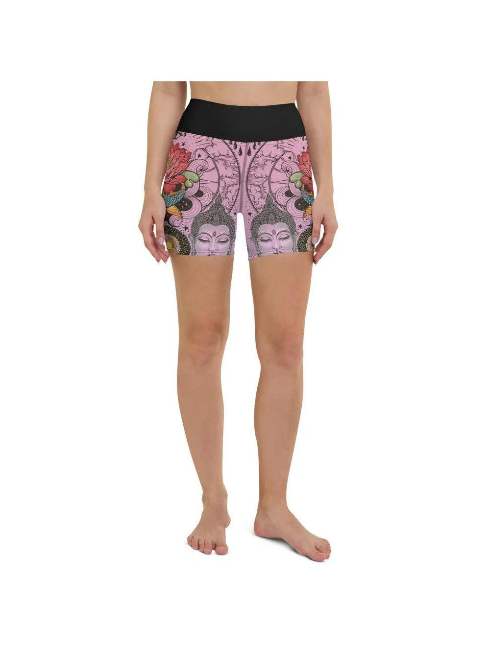 Pink Tattooed Lotus Yoga Shorts