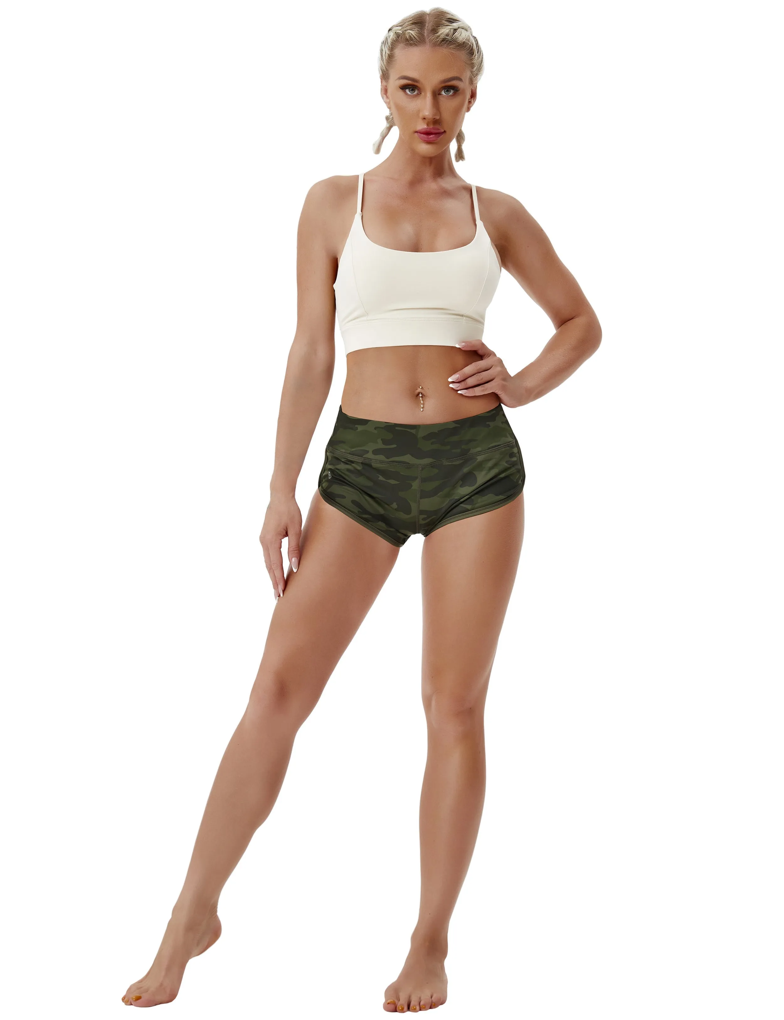 Printed Booty Running Shorts green camo_Running