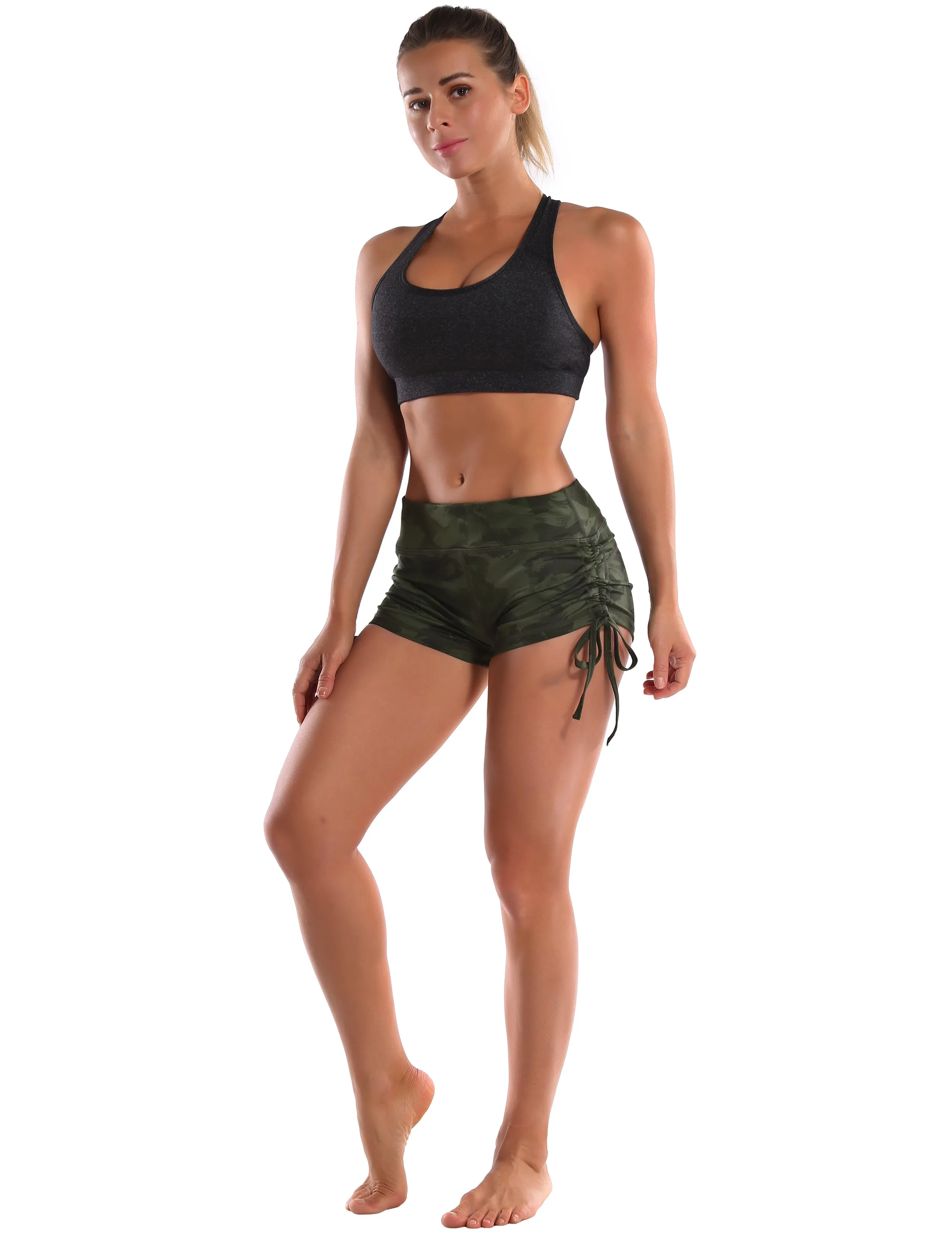Printed Side Drawstring Hot Shorts green brushcamo_Running
