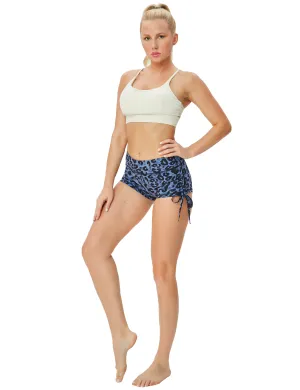 Printed Side Drawstring Hot Shorts navy_leopard_Running