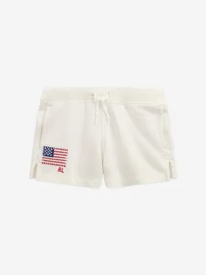 Ralph Lauren Girls Loopback Terry Flag Shorts in Ivory