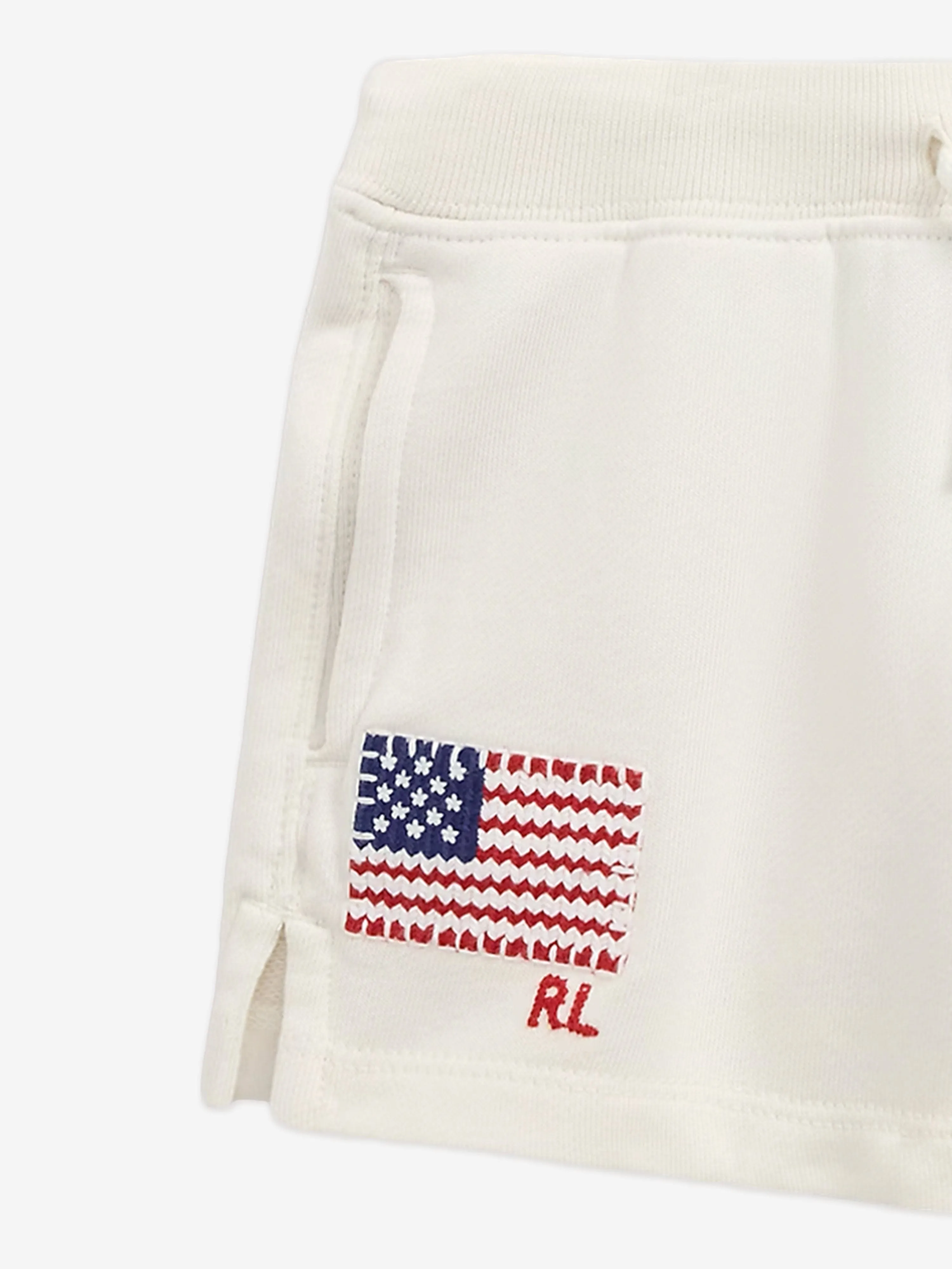 Ralph Lauren Girls Loopback Terry Flag Shorts in Ivory
