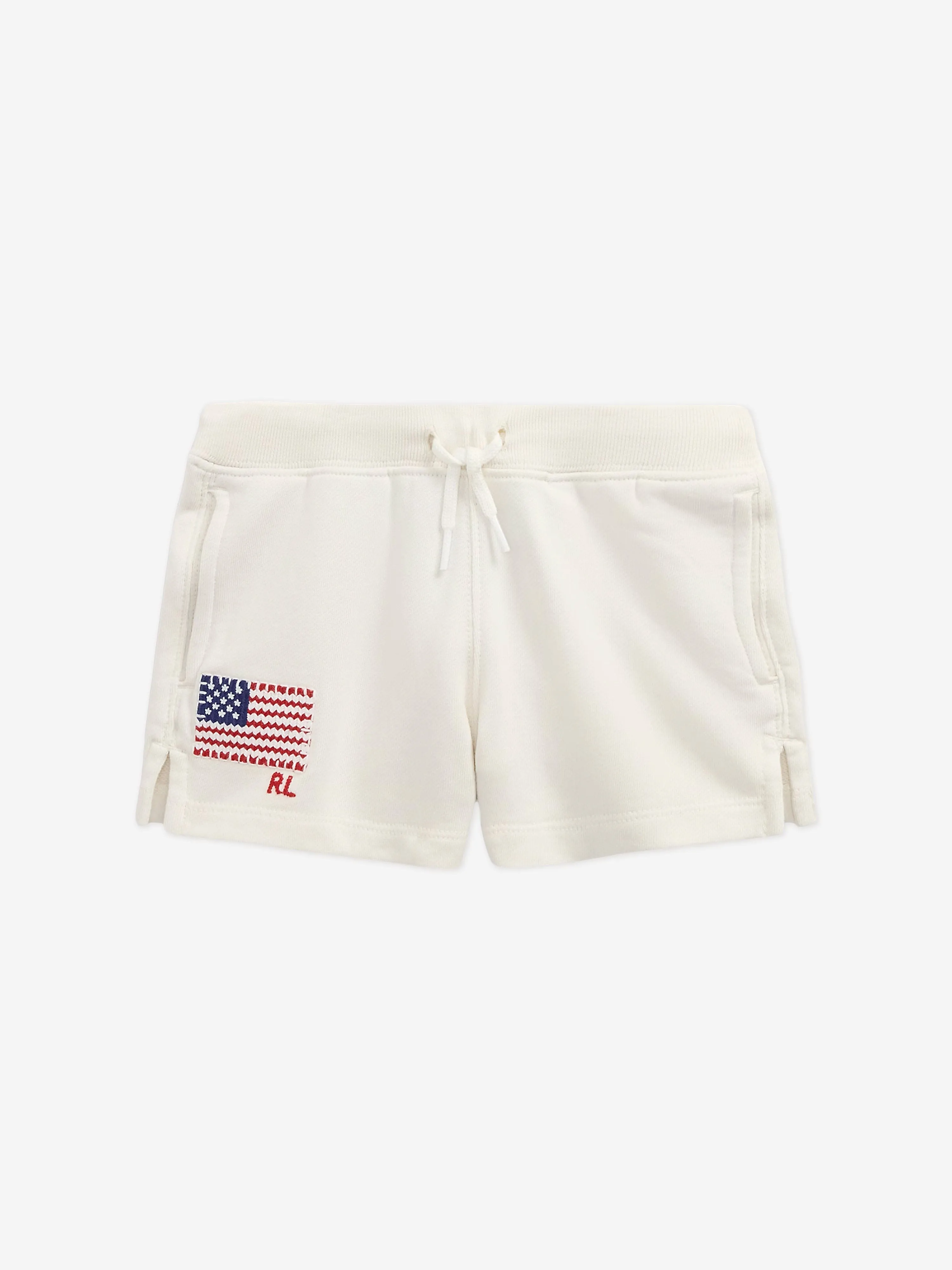 Ralph Lauren Girls Loopback Terry Flag Shorts in Ivory