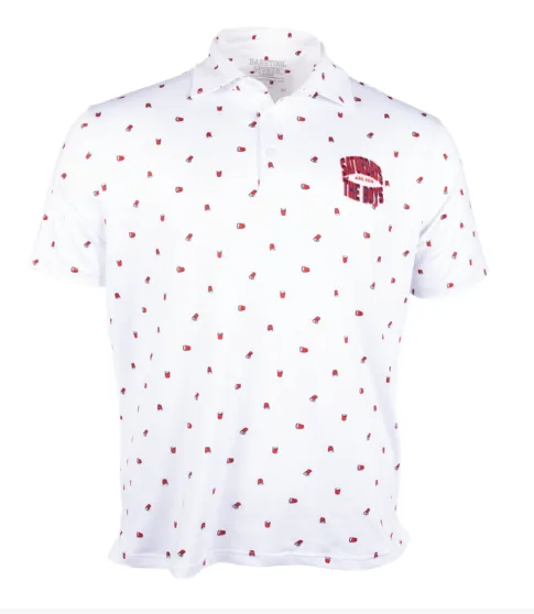 Saturdays Are Fore The Boys Solo Cup Printed Polo - White