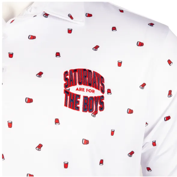 Saturdays Are Fore The Boys Solo Cup Printed Polo - White