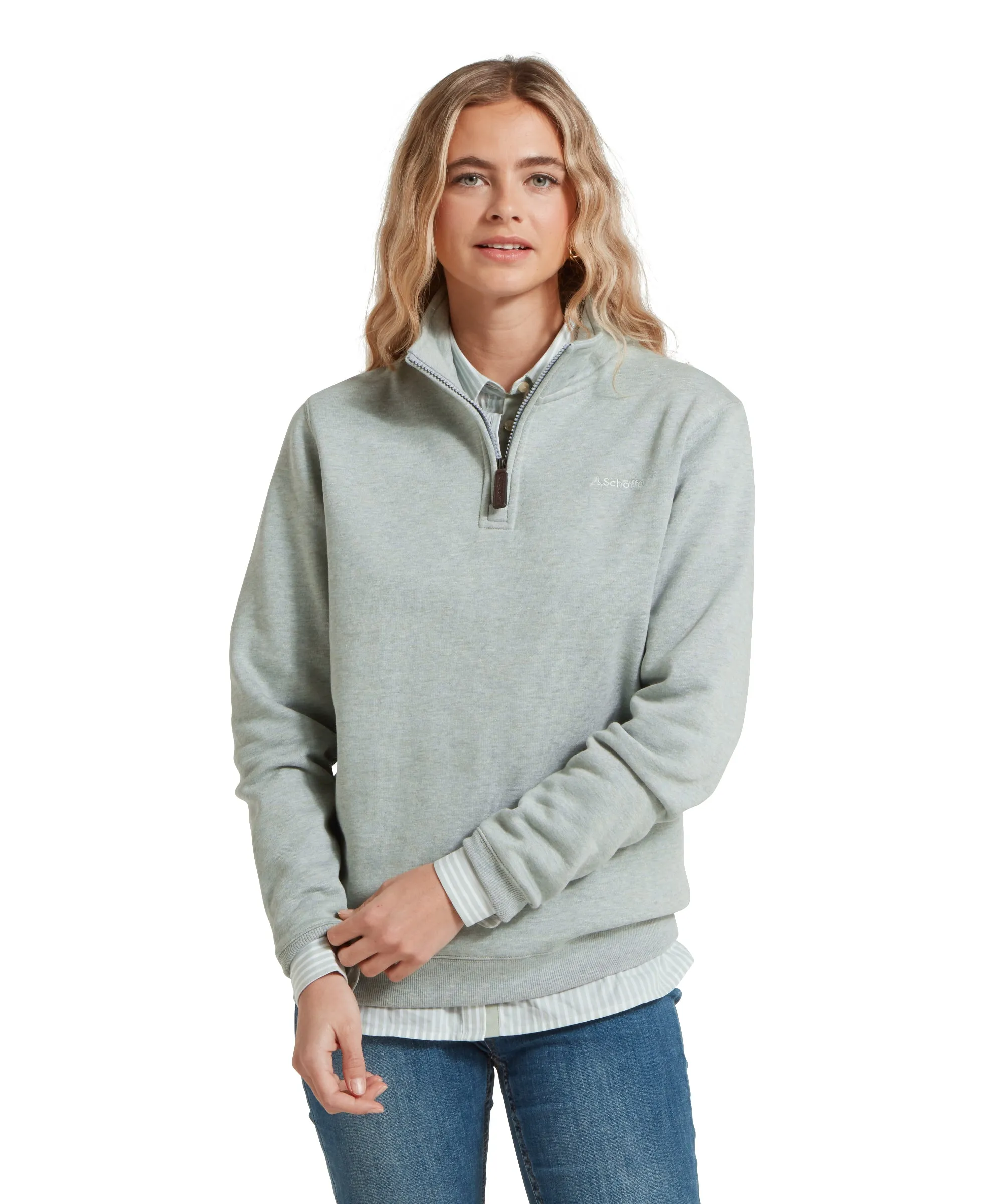 Sennen Cove Quarter Zip Sweatshirt - Aqua Grey