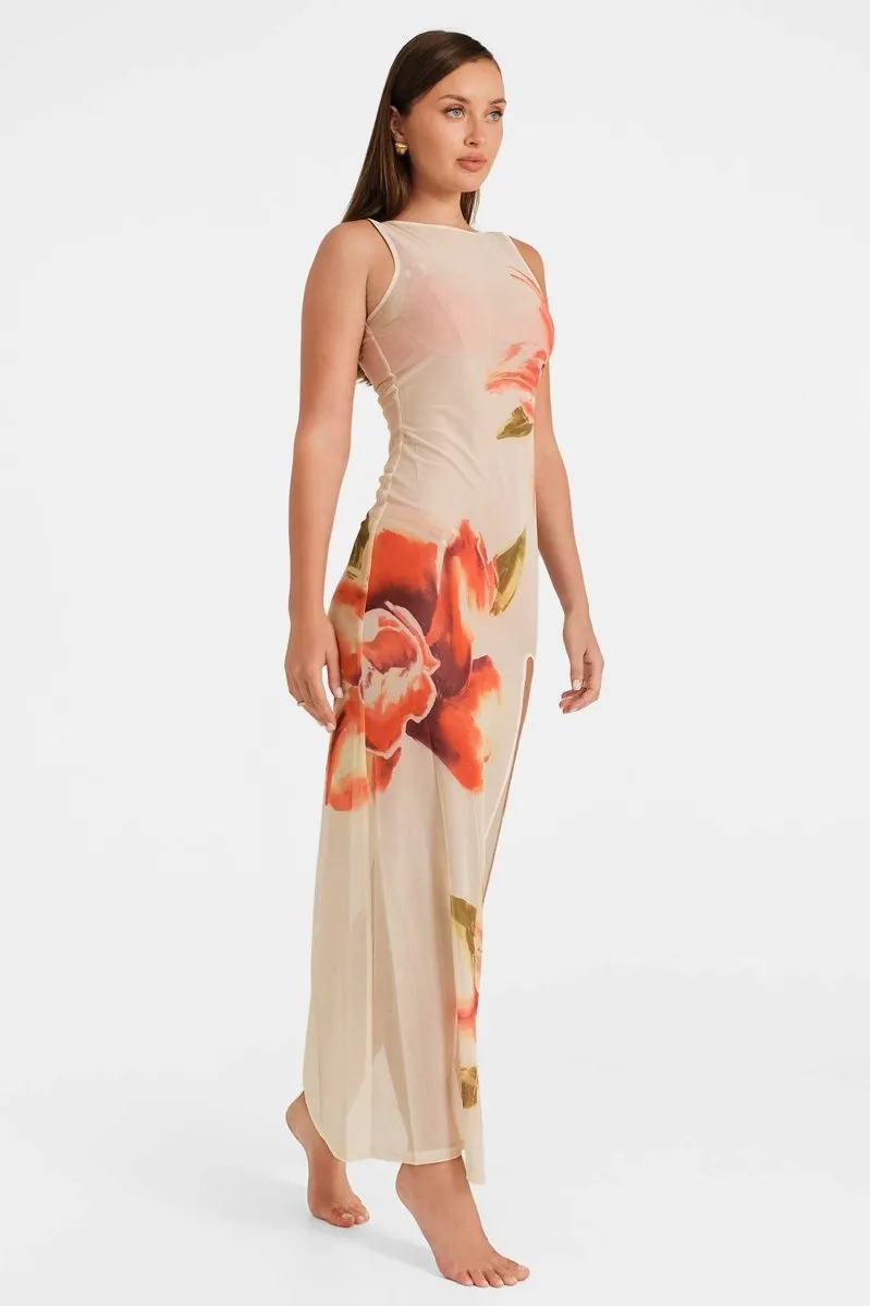 Serena Maxi Mesh Dress / Tiger Lily