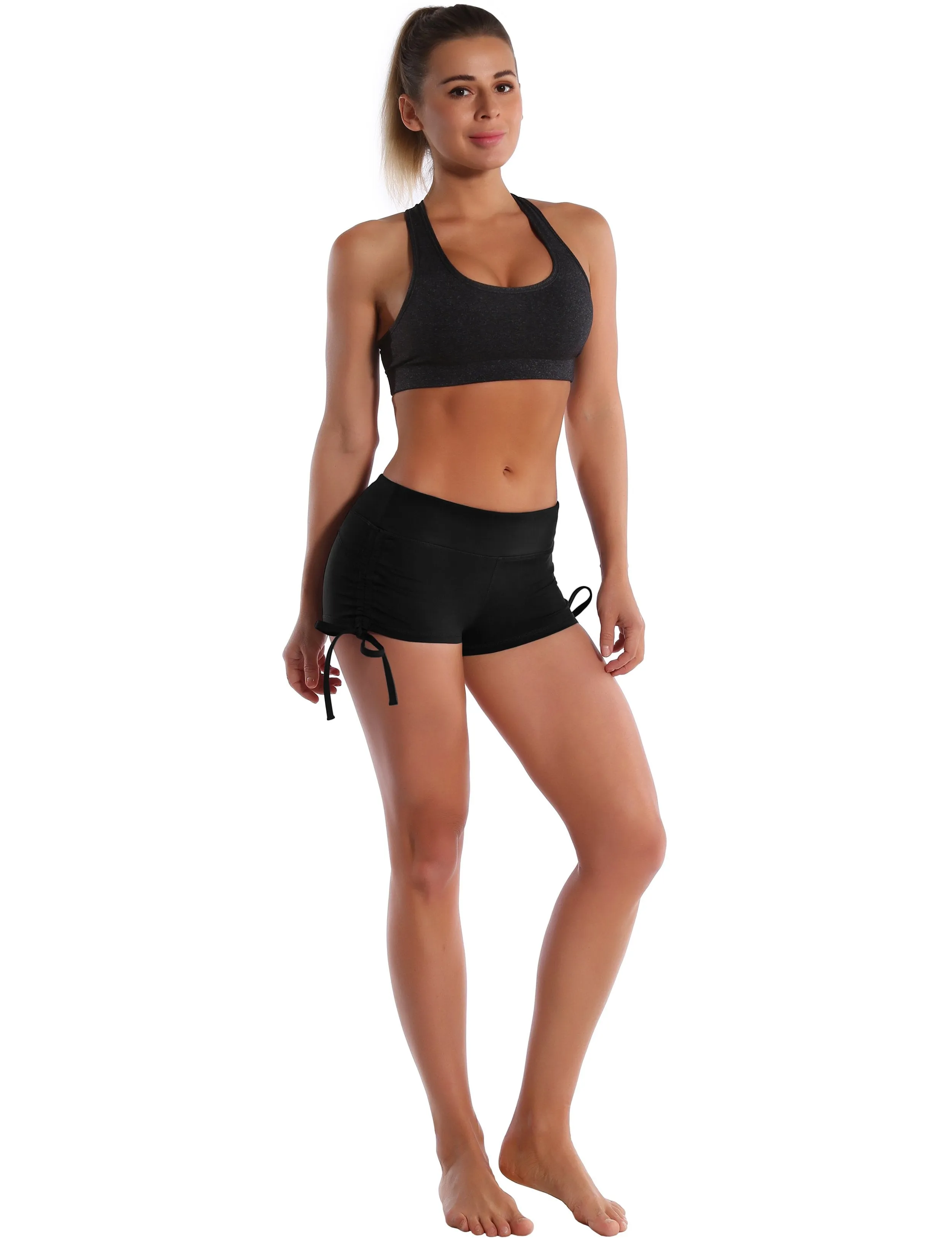 Side Drawstring Hot Shorts black ins_Running