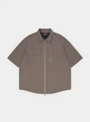 TECHNICAL HEAVYWEIGHT ZIP OVERSHIRT - COFFEE