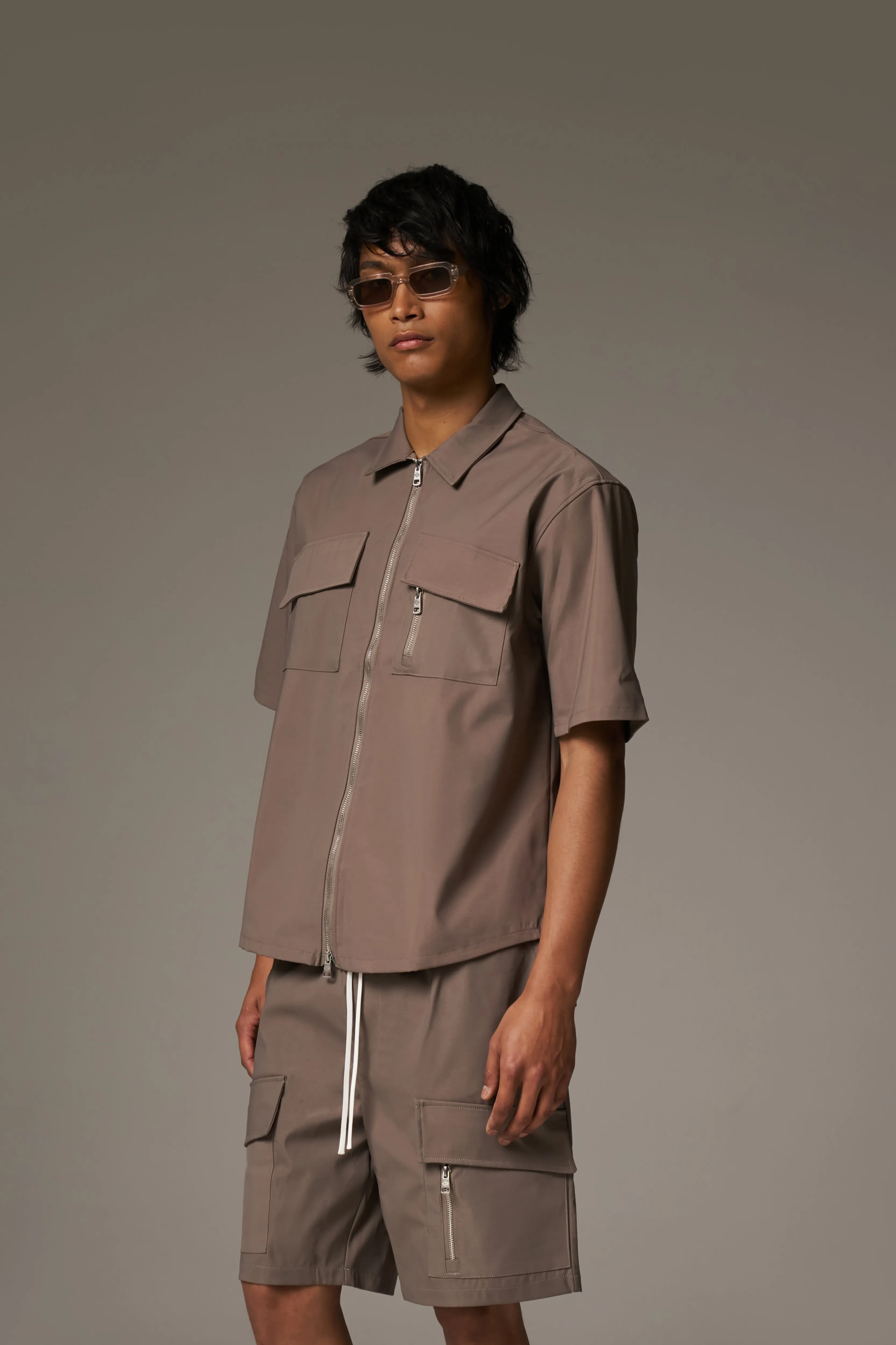 TECHNICAL HEAVYWEIGHT ZIP OVERSHIRT - COFFEE