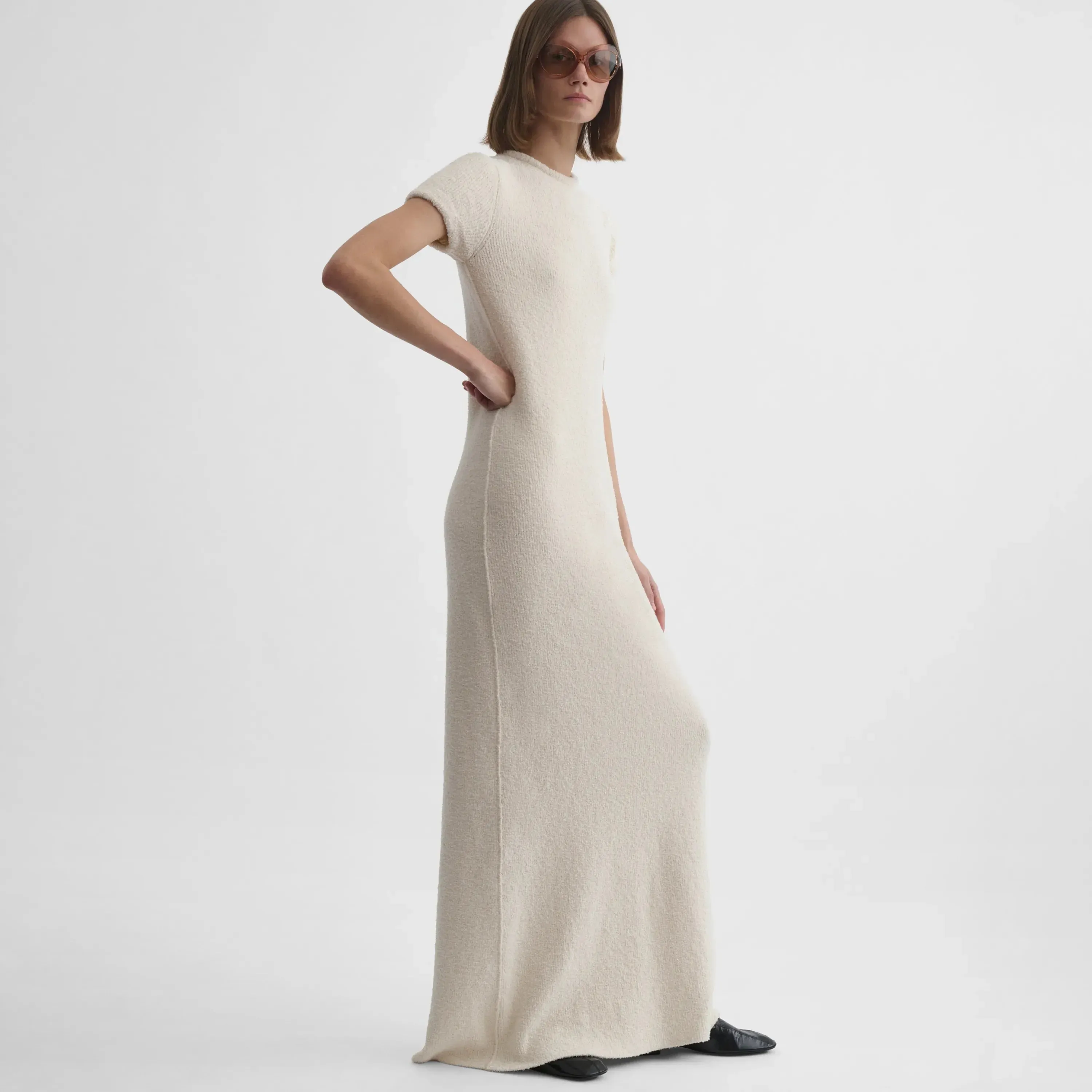 TOWELLING T-SHIRT DRESS | cream cotton sponge