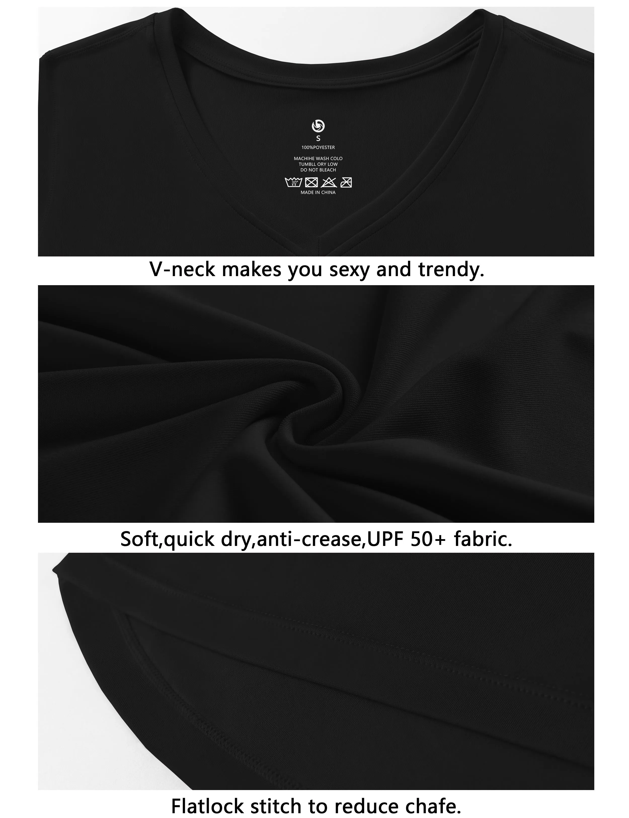 V Neck Long Sleeve Athletic Shirts black_Running