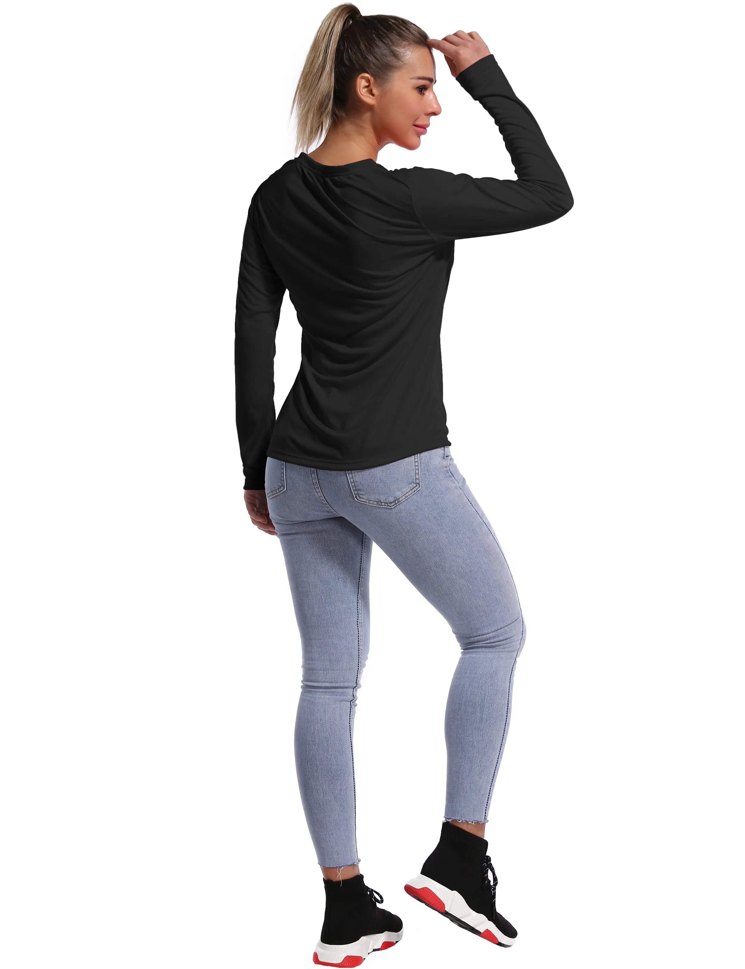 V Neck Long Sleeve Athletic Shirts black_Running