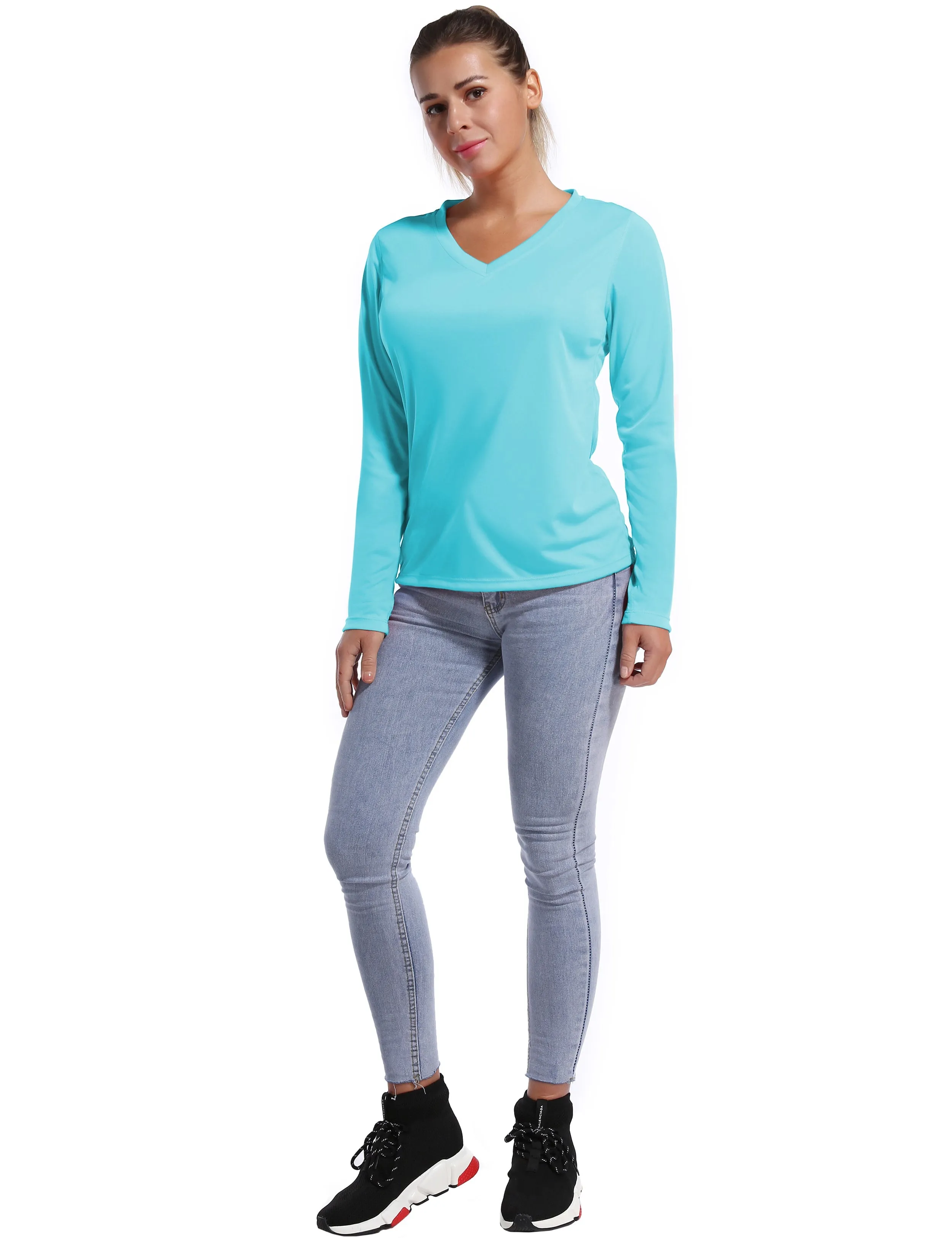 V Neck Long Sleeve Athletic Shirts blue_Golf