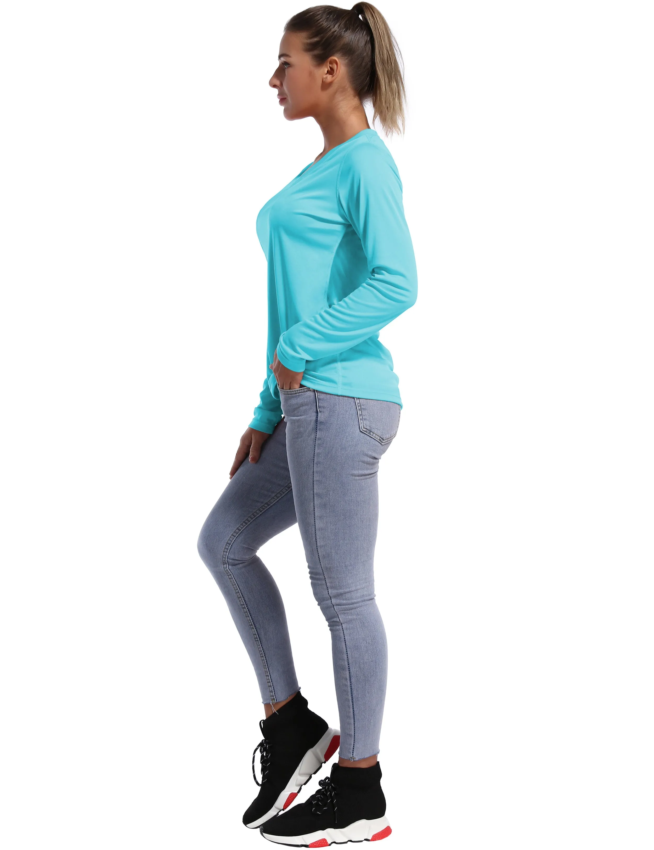 V Neck Long Sleeve Athletic Shirts blue_Golf