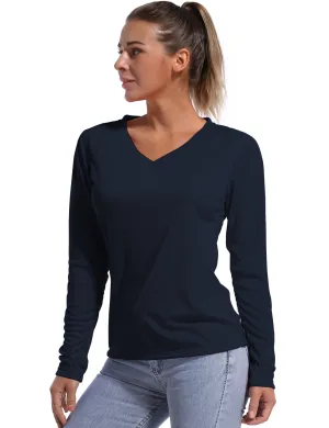V Neck Long Sleeve Athletic Shirts darknavy_Jogging