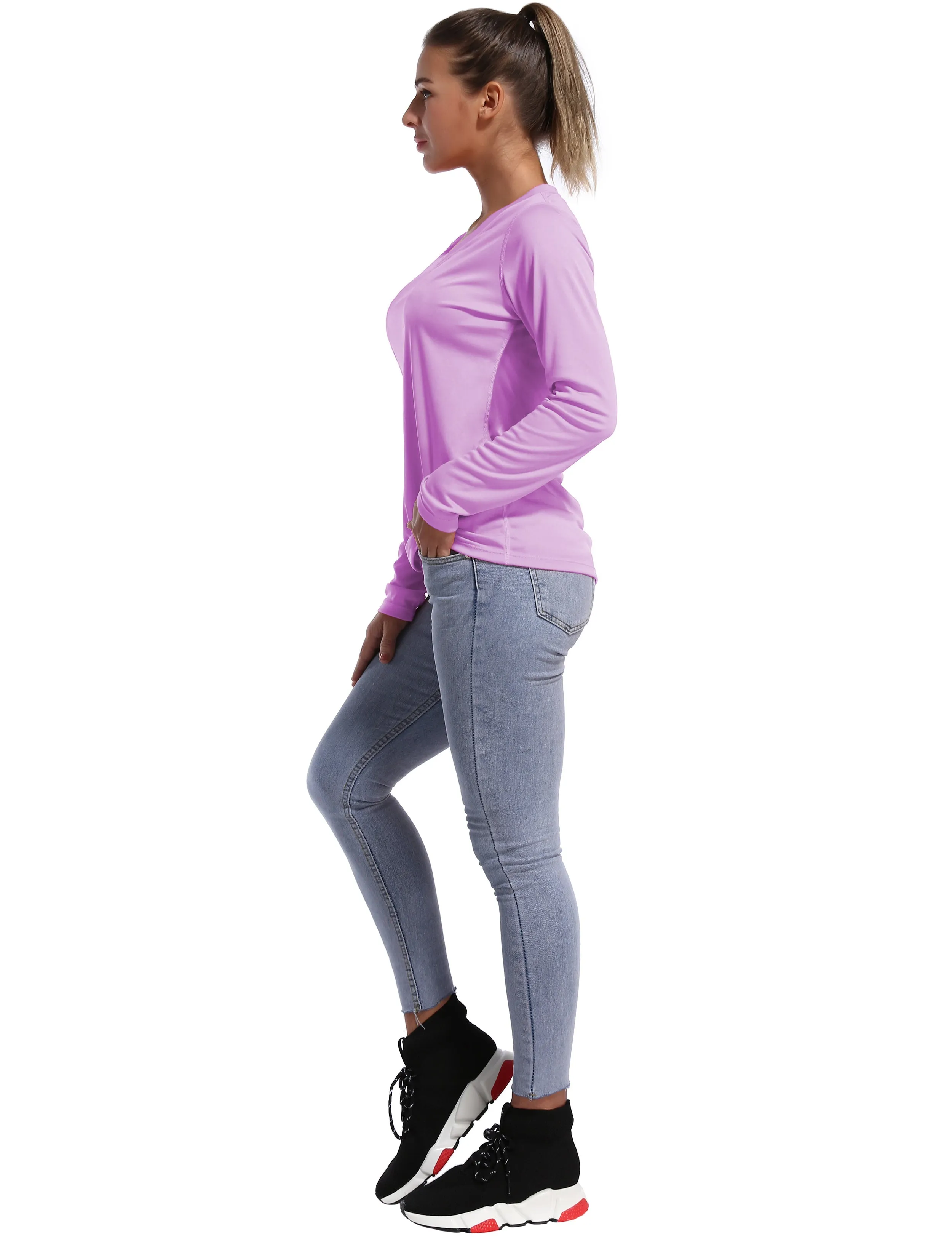 V Neck Long Sleeve Athletic Shirts purple_Jogging