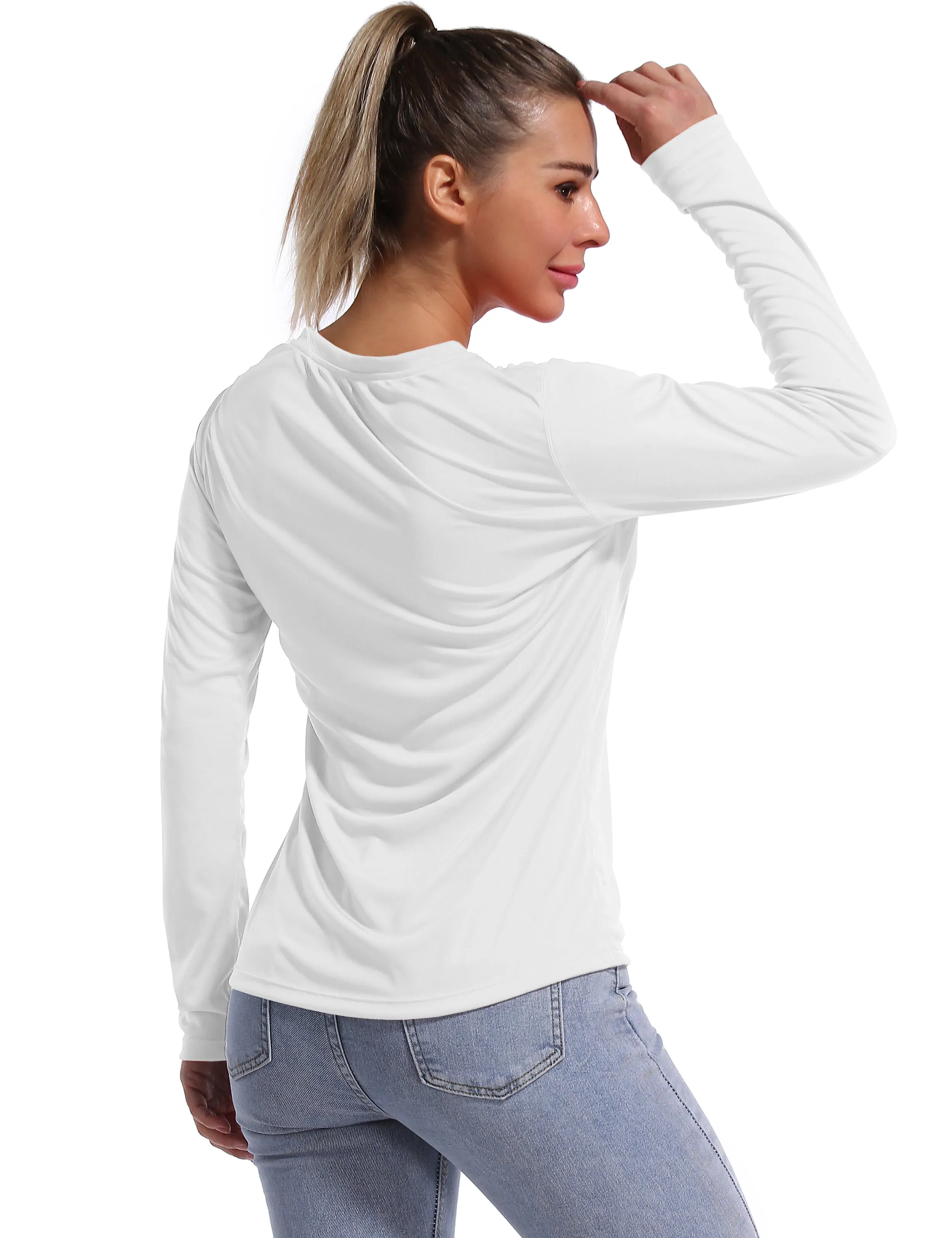 V Neck Long Sleeve Athletic Shirts white_yoga