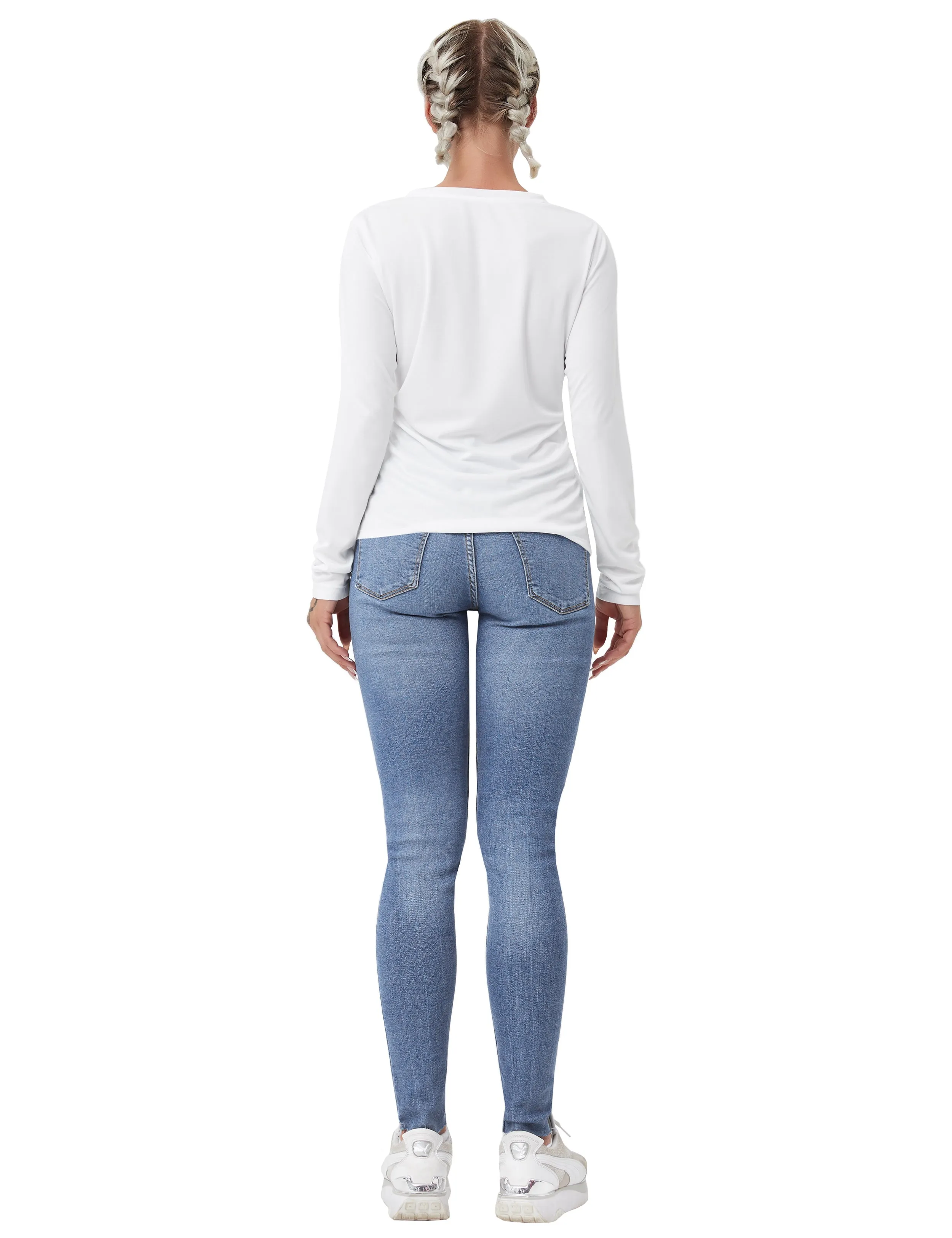 V Neck Long Sleeve Athletic Shirts white_yoga