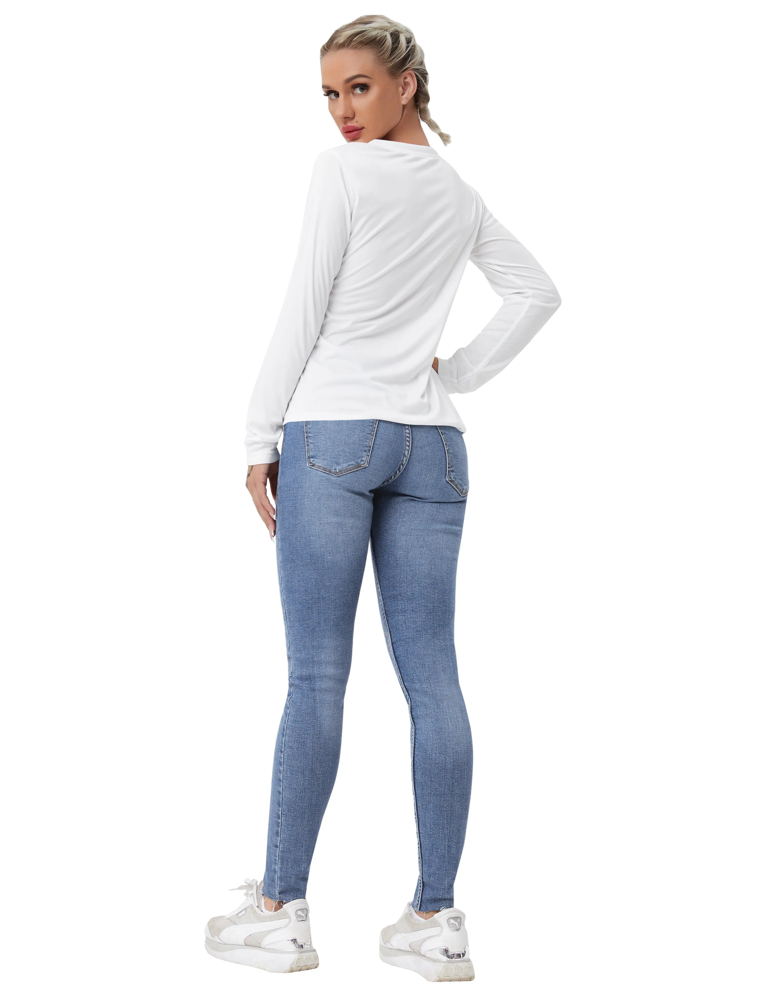 V Neck Long Sleeve Athletic Shirts white_yoga