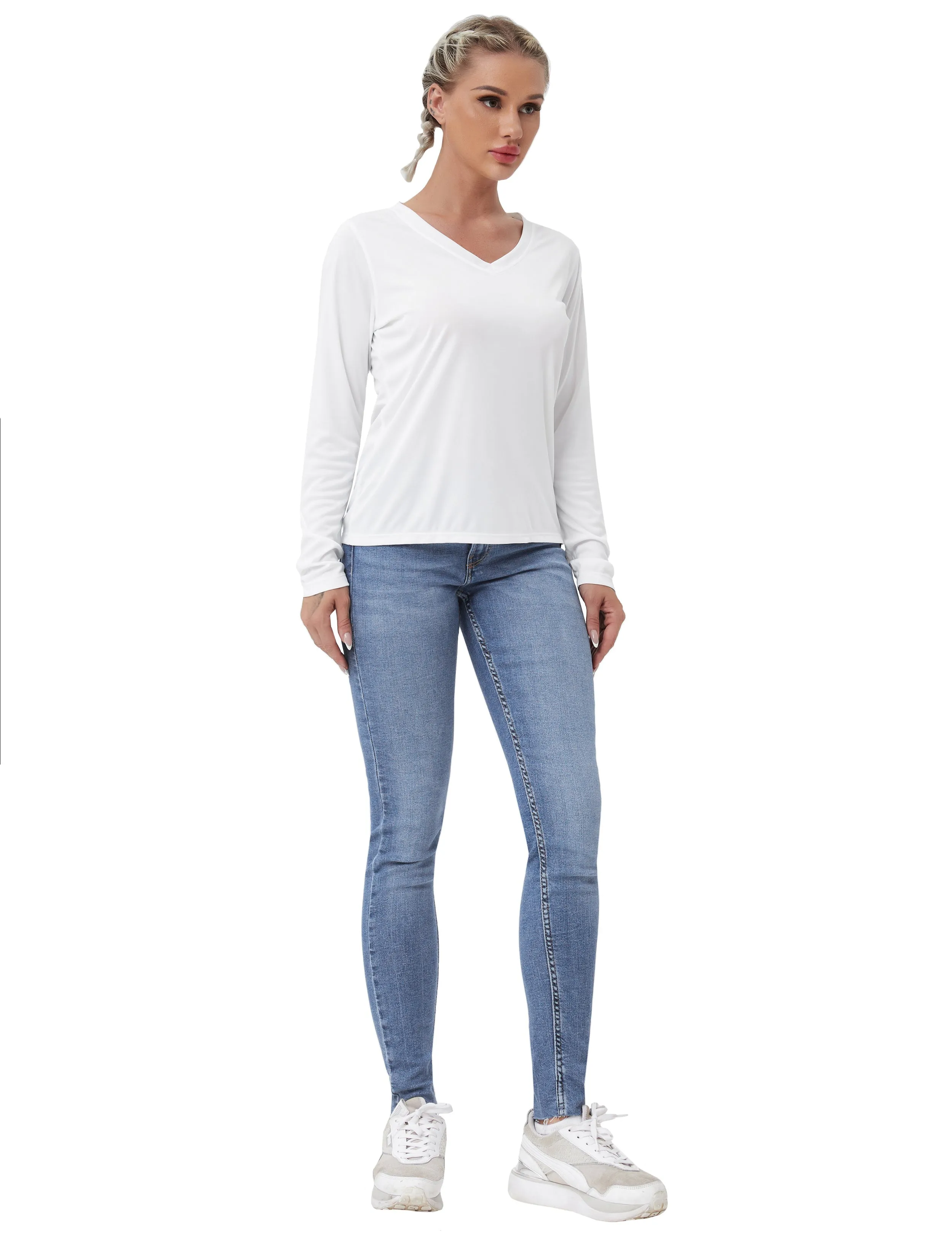 V Neck Long Sleeve Athletic Shirts white_yoga