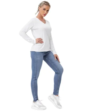 V Neck Long Sleeve Athletic Shirts white_yoga