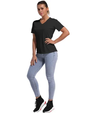 V-Neck Short Sleeve Athletic Shirts black_Running