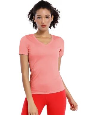 V-Neck Short Sleeve Athletic Shirts coral_Gym